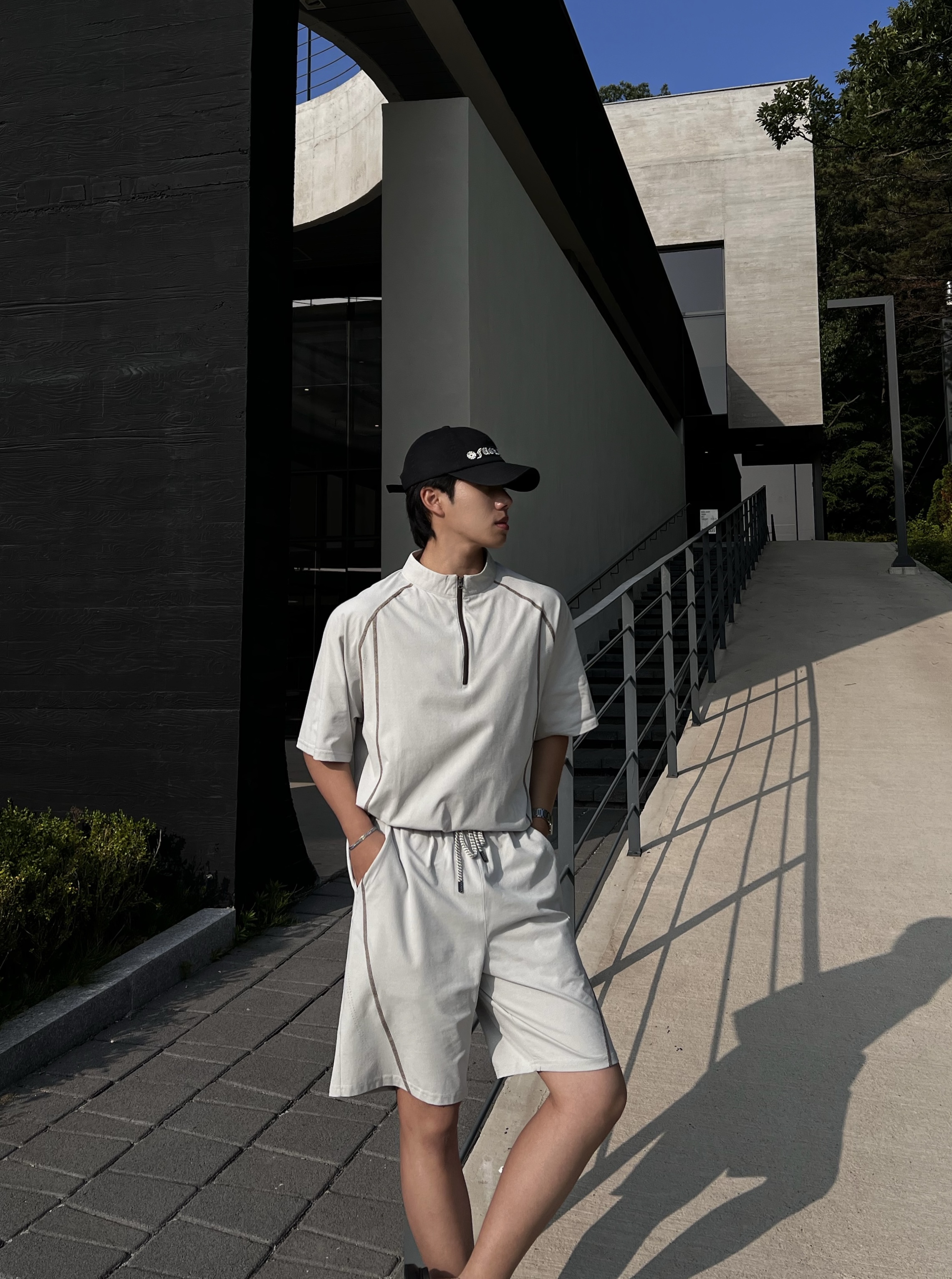 원 에어쿨 스티치 아노락 반팔 반바지 세트 (1color)