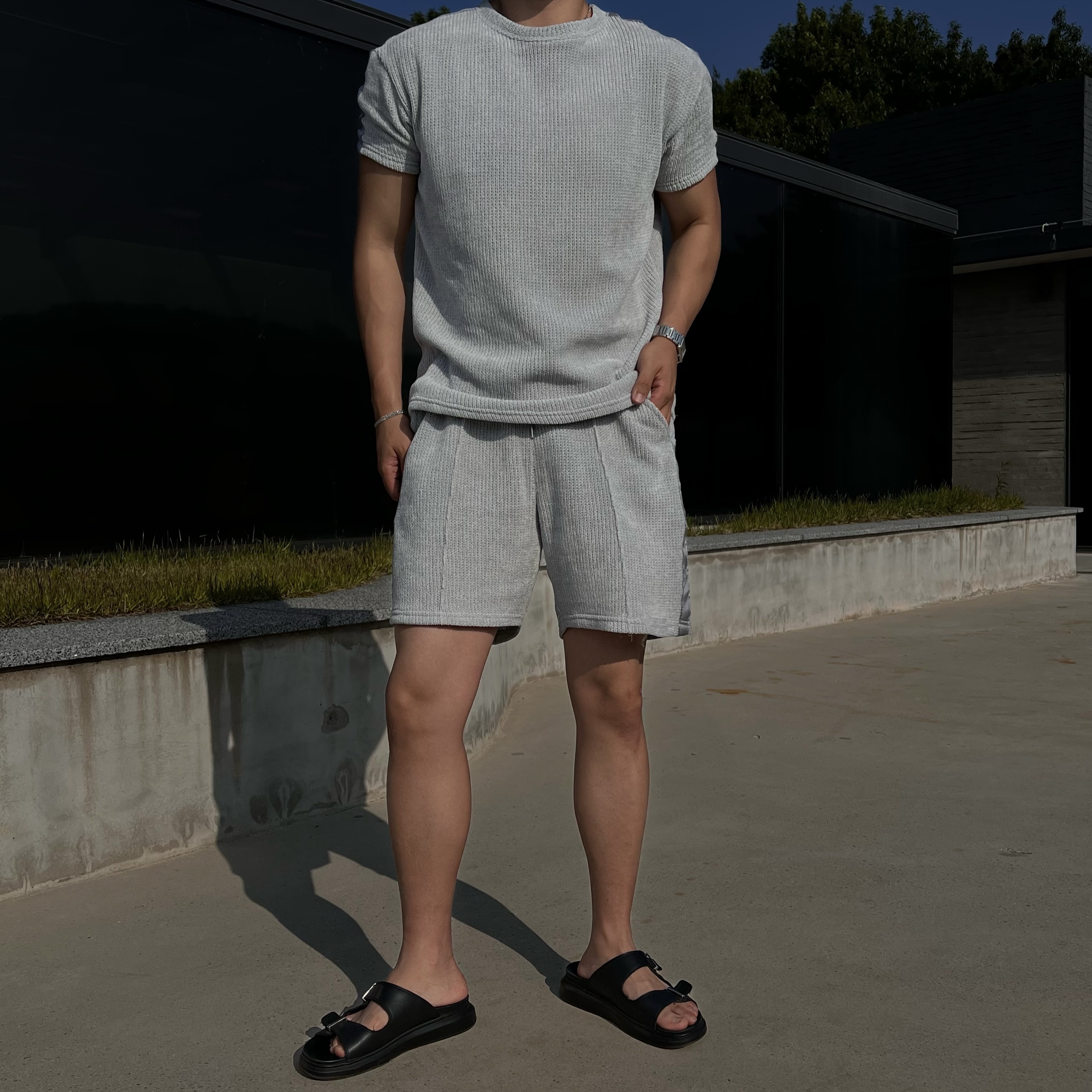 렉터 벨로아 스카치 테이핑 반팔 반바지 세트 (2color)