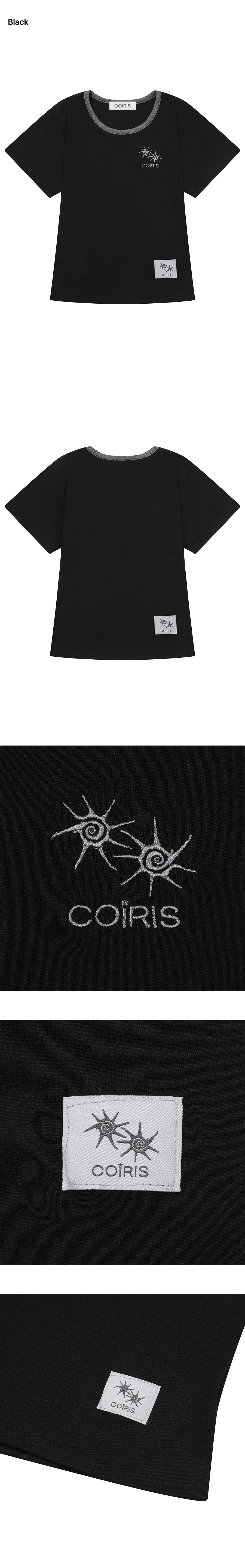 LORA SMALL LOGO CONTRAST U-NECK SHORT SLEEVE TEE - 9 COLORS BLACK