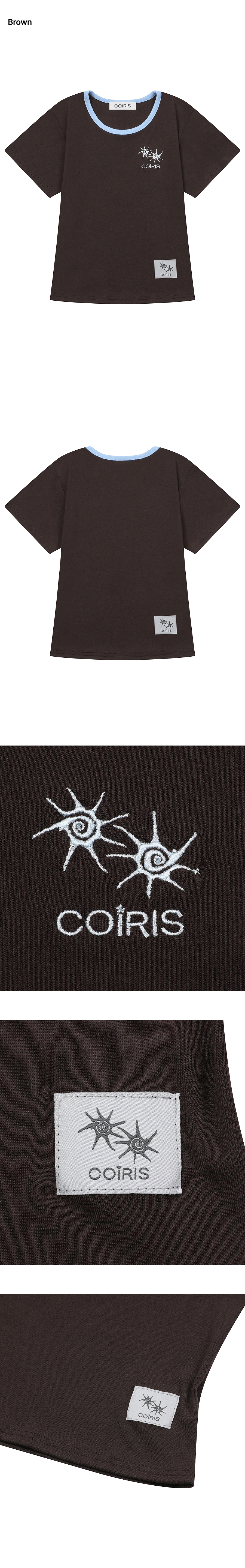 LORA SMALL LOGO CONTRAST U-NECK SHORT SLEEVE TEE - 9 COLORS BLACK