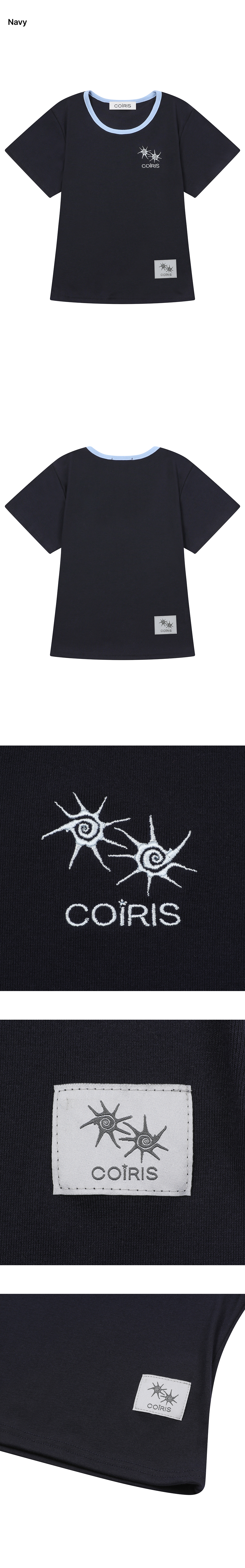 LORA SMALL LOGO CONTRAST U-NECK SHORT SLEEVE TEE - 9 COLORS BLACK