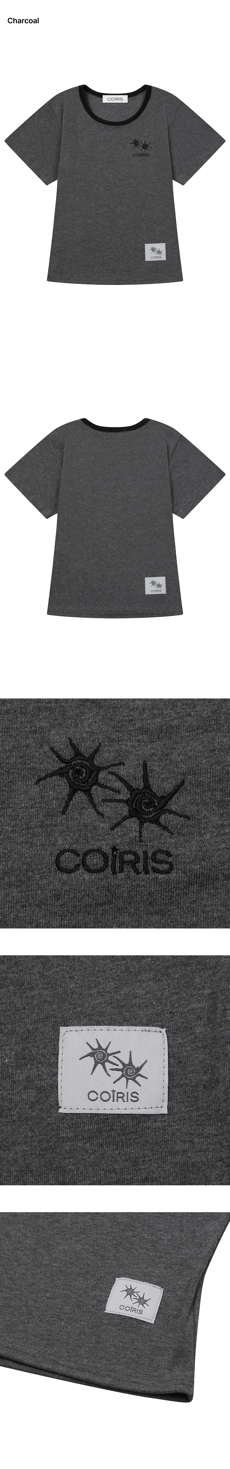 LORA SMALL LOGO CONTRAST U-NECK SHORT SLEEVE TEE - 9 COLORS BLACK