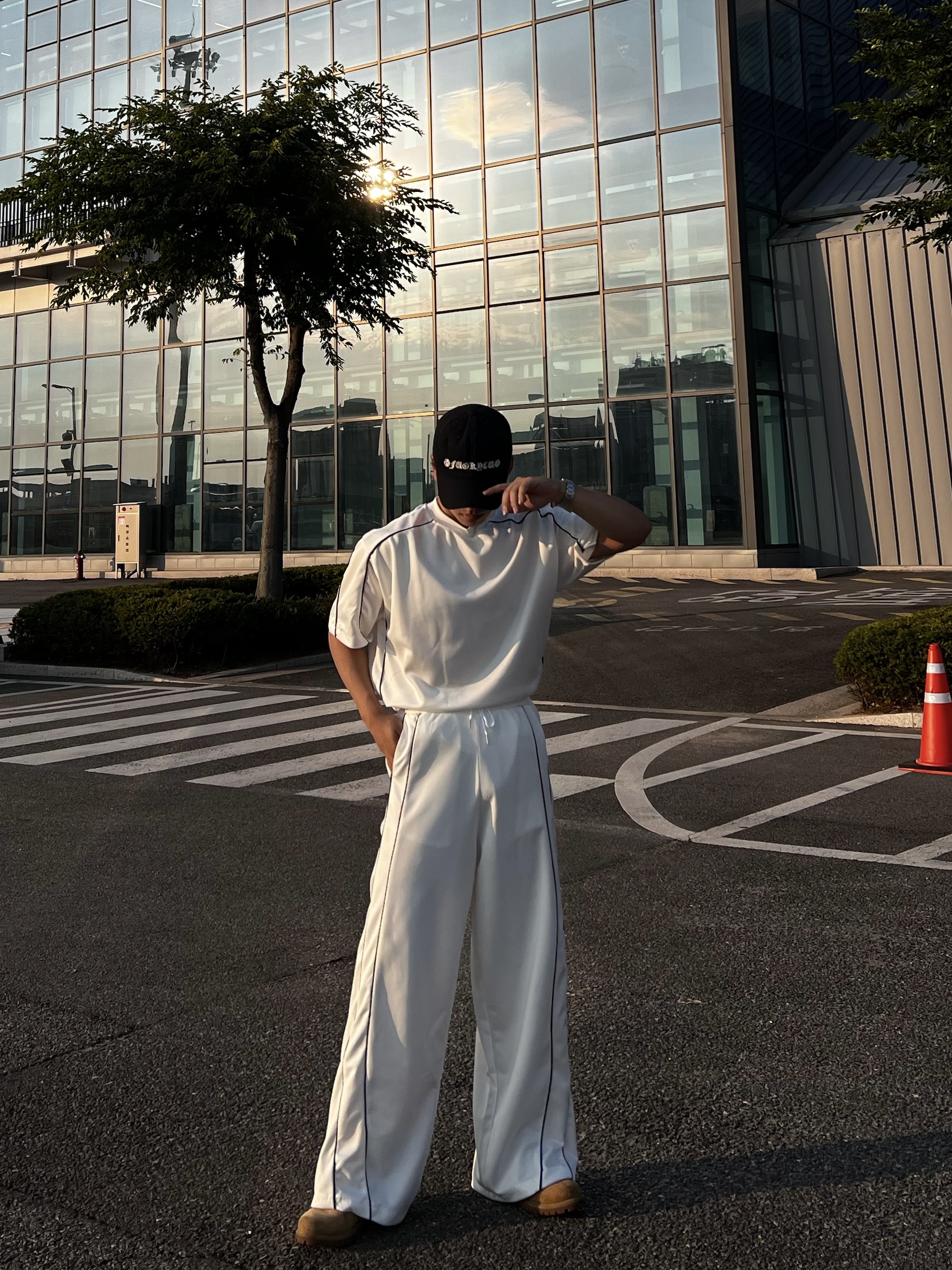 원 삥줄 라인 반팔 팬츠 세트 (2color)