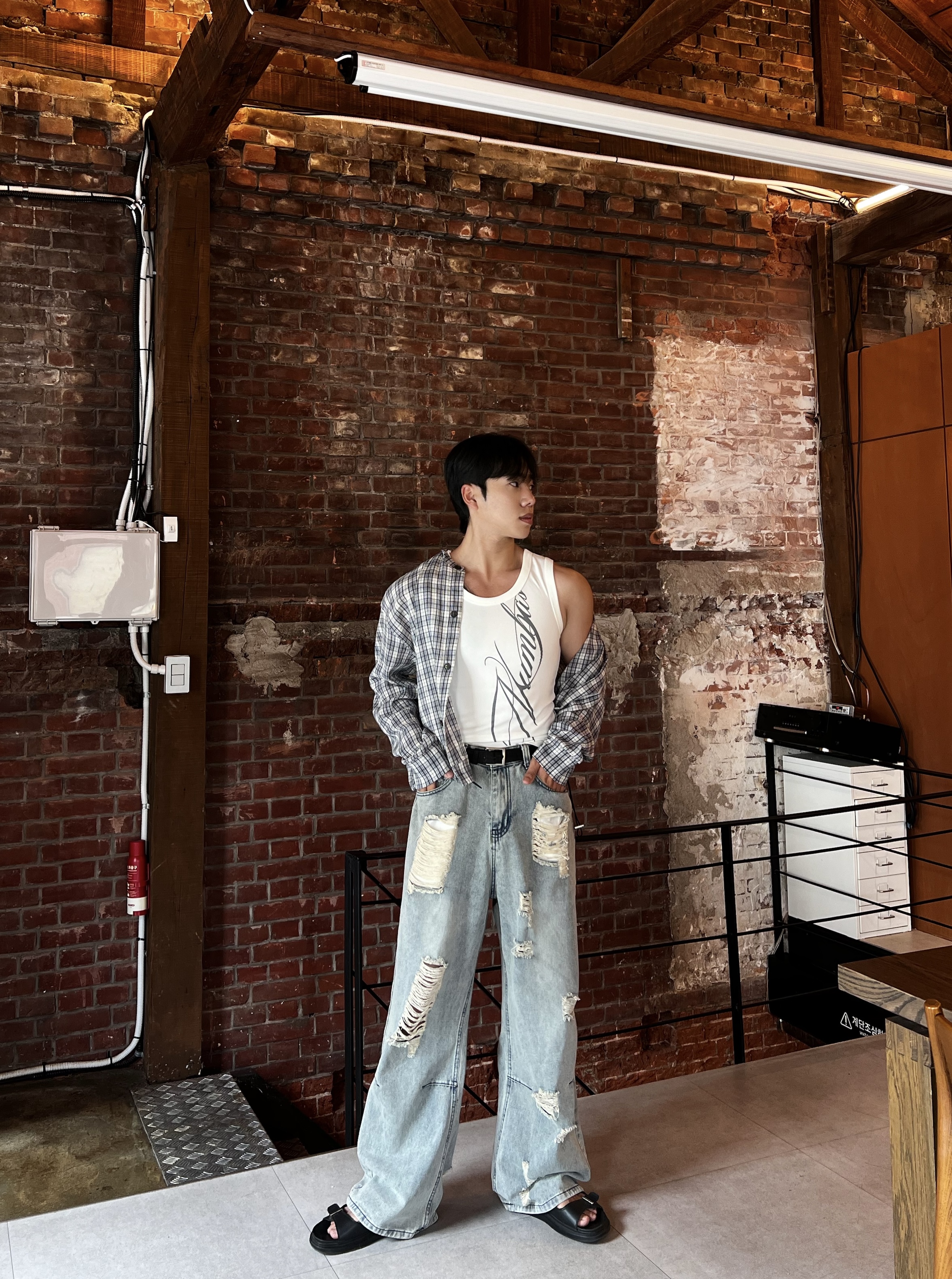 [1+1] 원 레터링 머슬 나시 (3color)