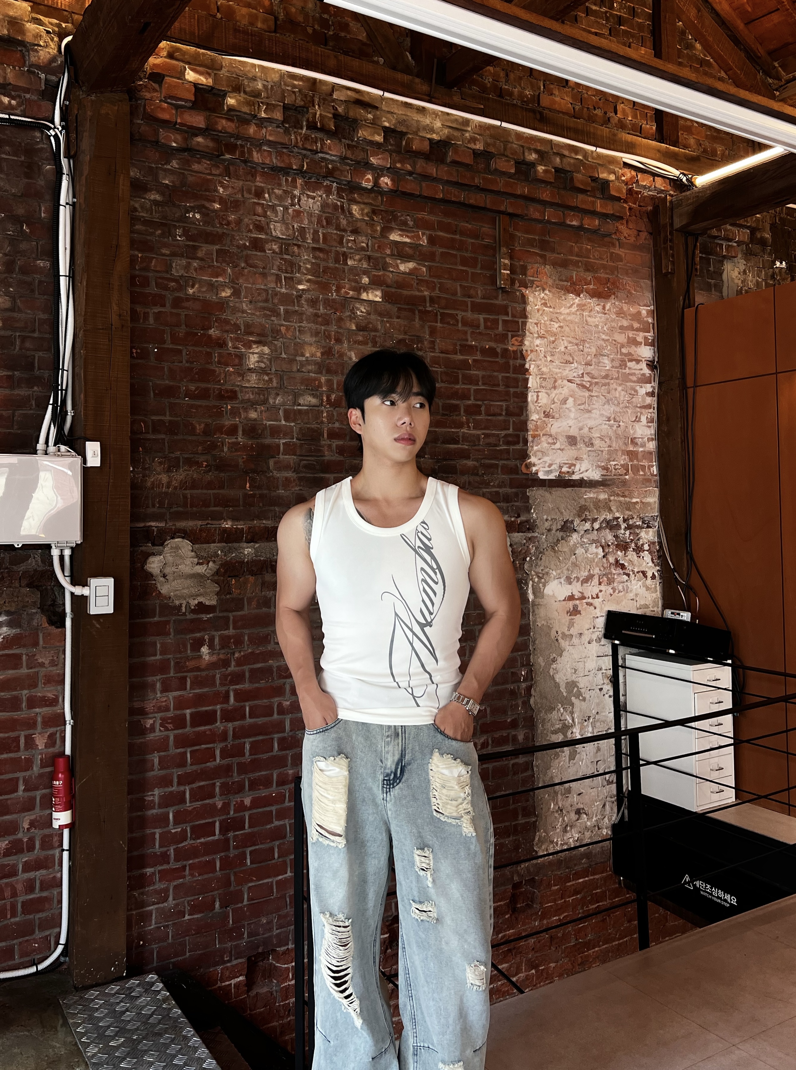 [1+1] 원 레터링 머슬 나시 (3color)