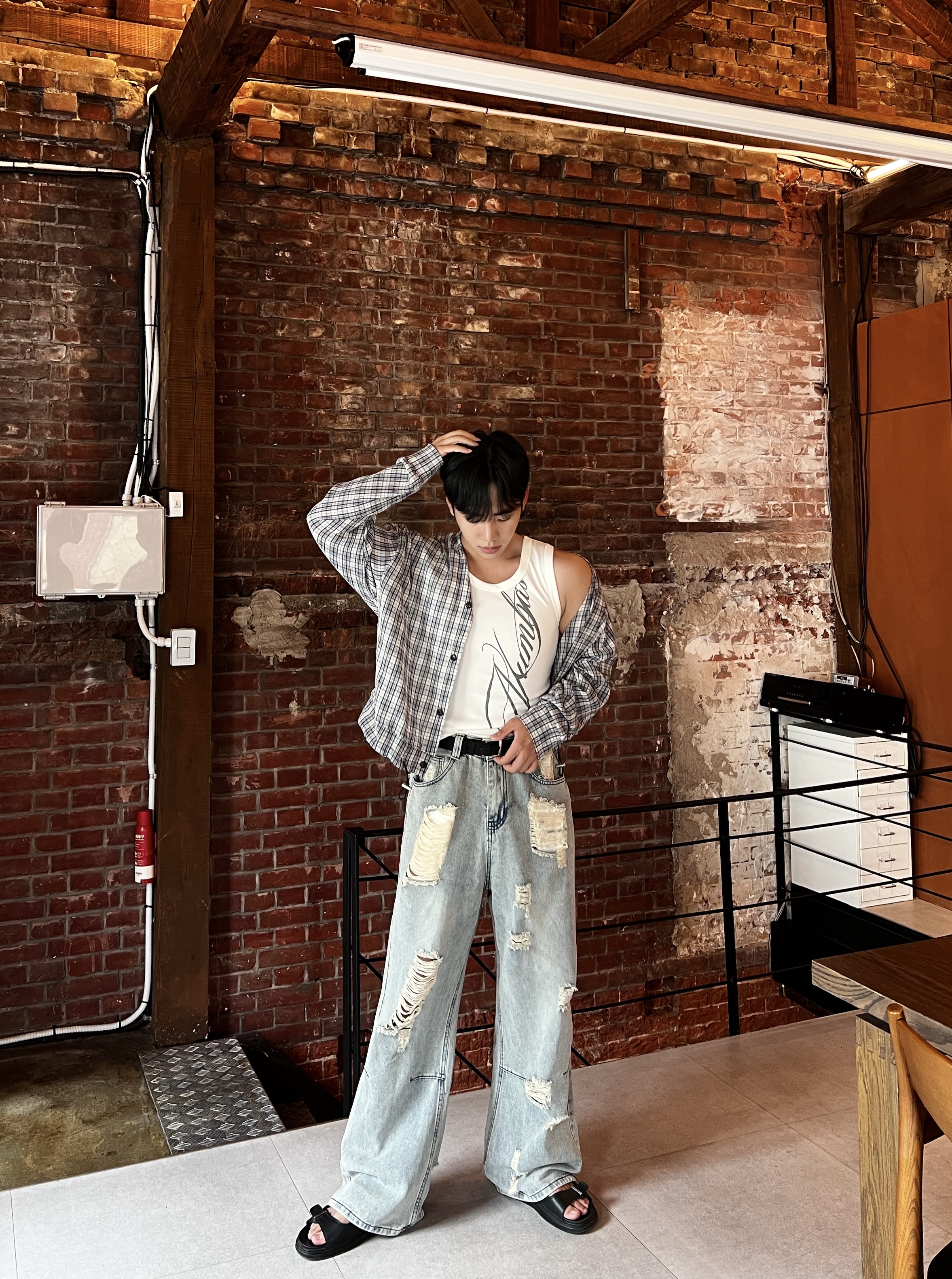 [1+1] 원 레터링 머슬 나시 (3color)