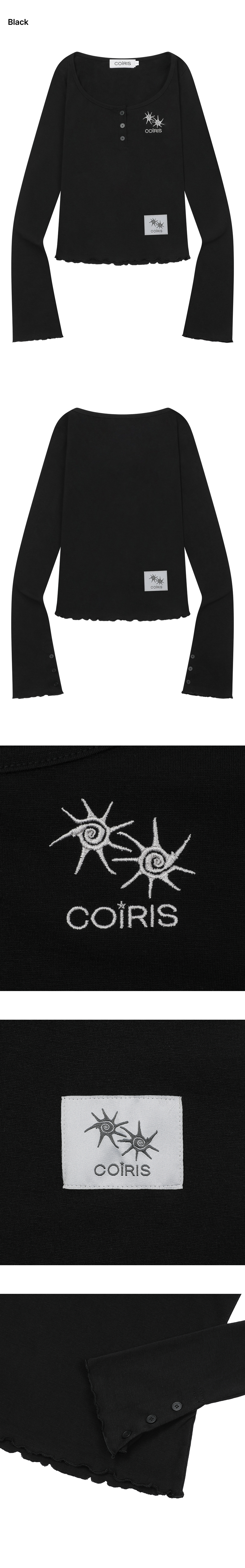 U-NECK SLIM FIT BUTTON LONG SLEEVE TEE - 3 COLORS BLACK