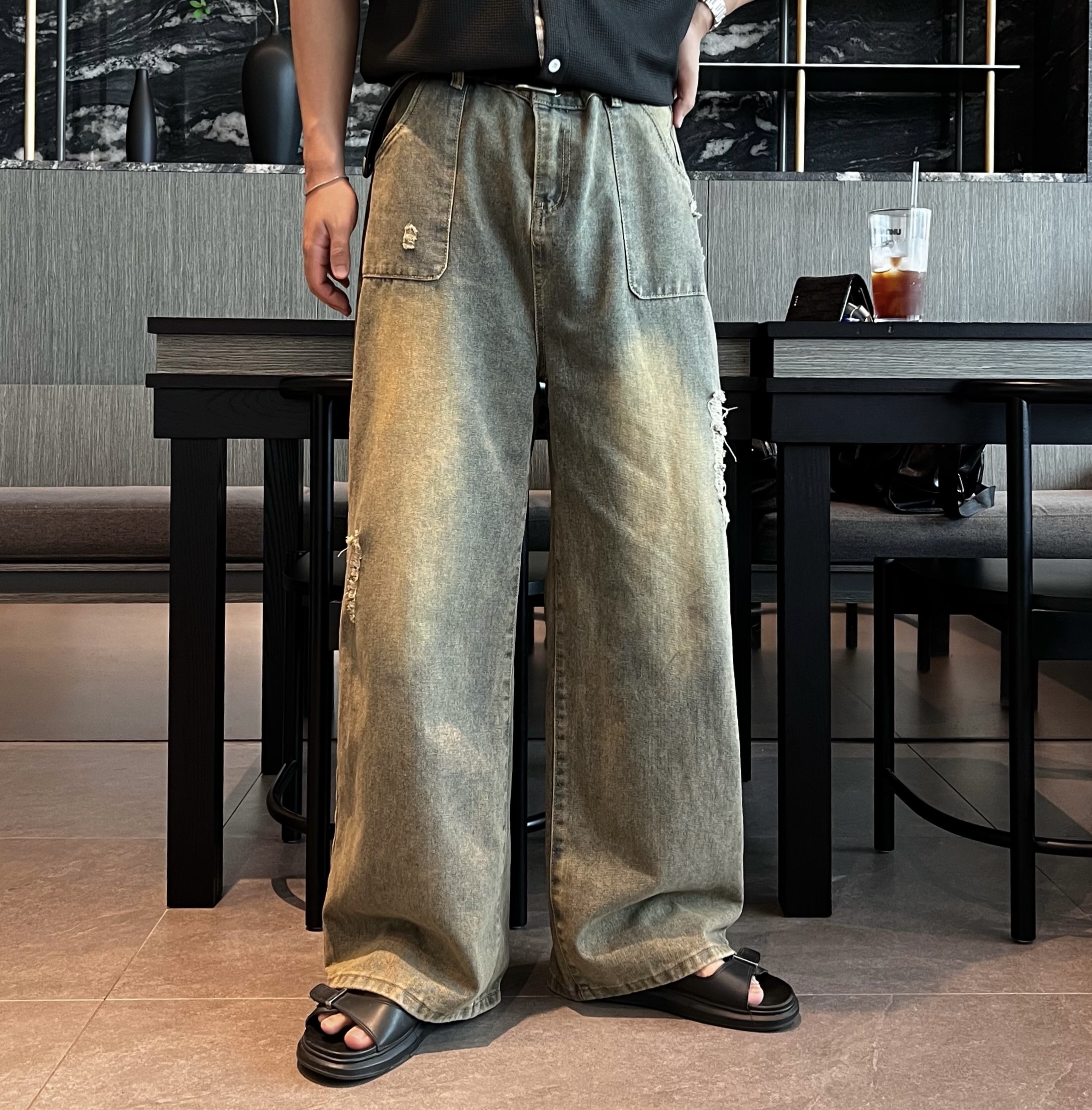 원 데미지 머드 워싱 데님 팬츠 (1color)