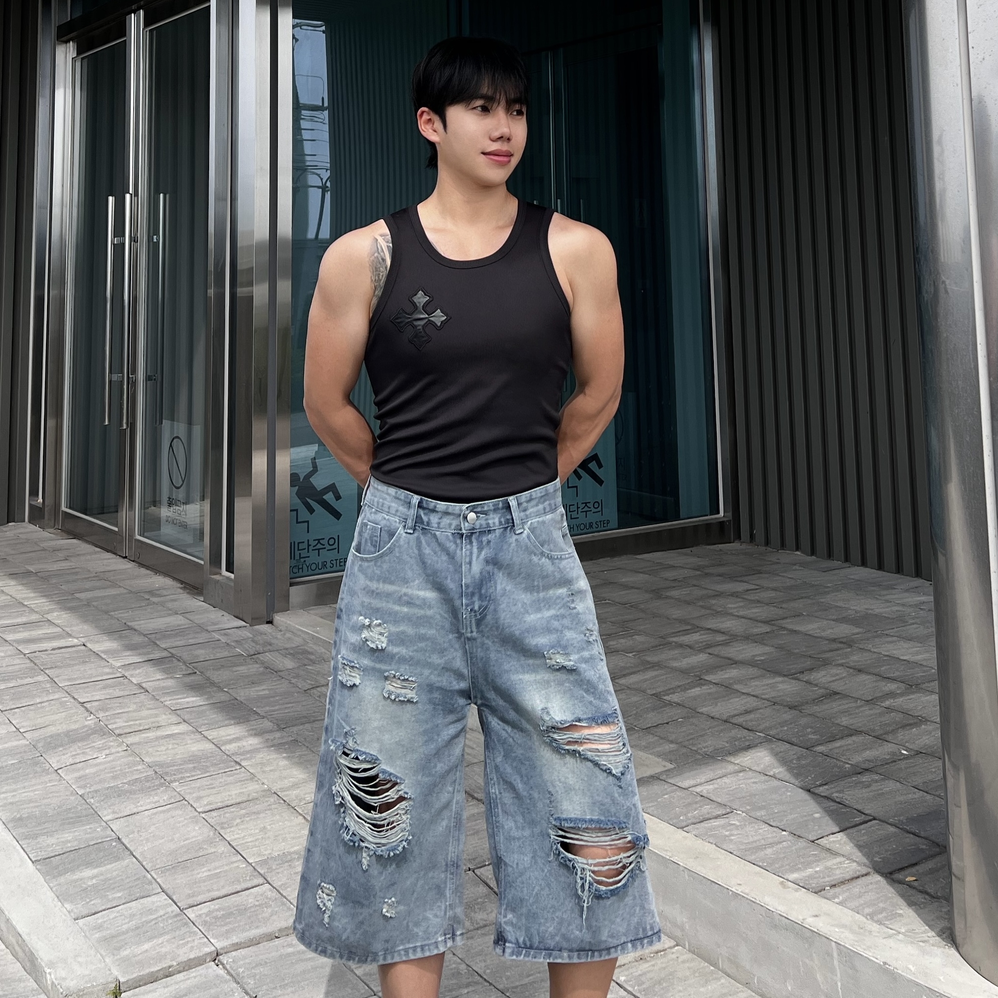 [1+1] 아트 크로스 패치 골지 나시 (2color)