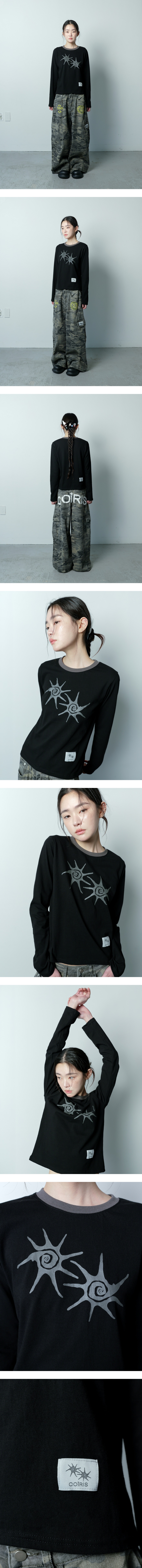 SOLUNA CONTRAST ROUND NECK LONG SLEEVE TEE UNISEX - 4 COLORS BLACK