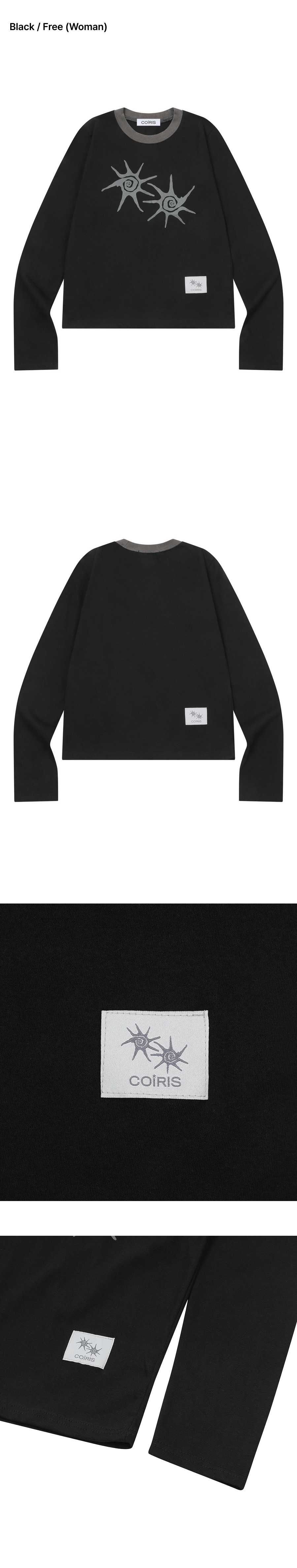 SOLUNA CONTRAST ROUND NECK LONG SLEEVE TEE UNISEX - 4 COLORS BLACK