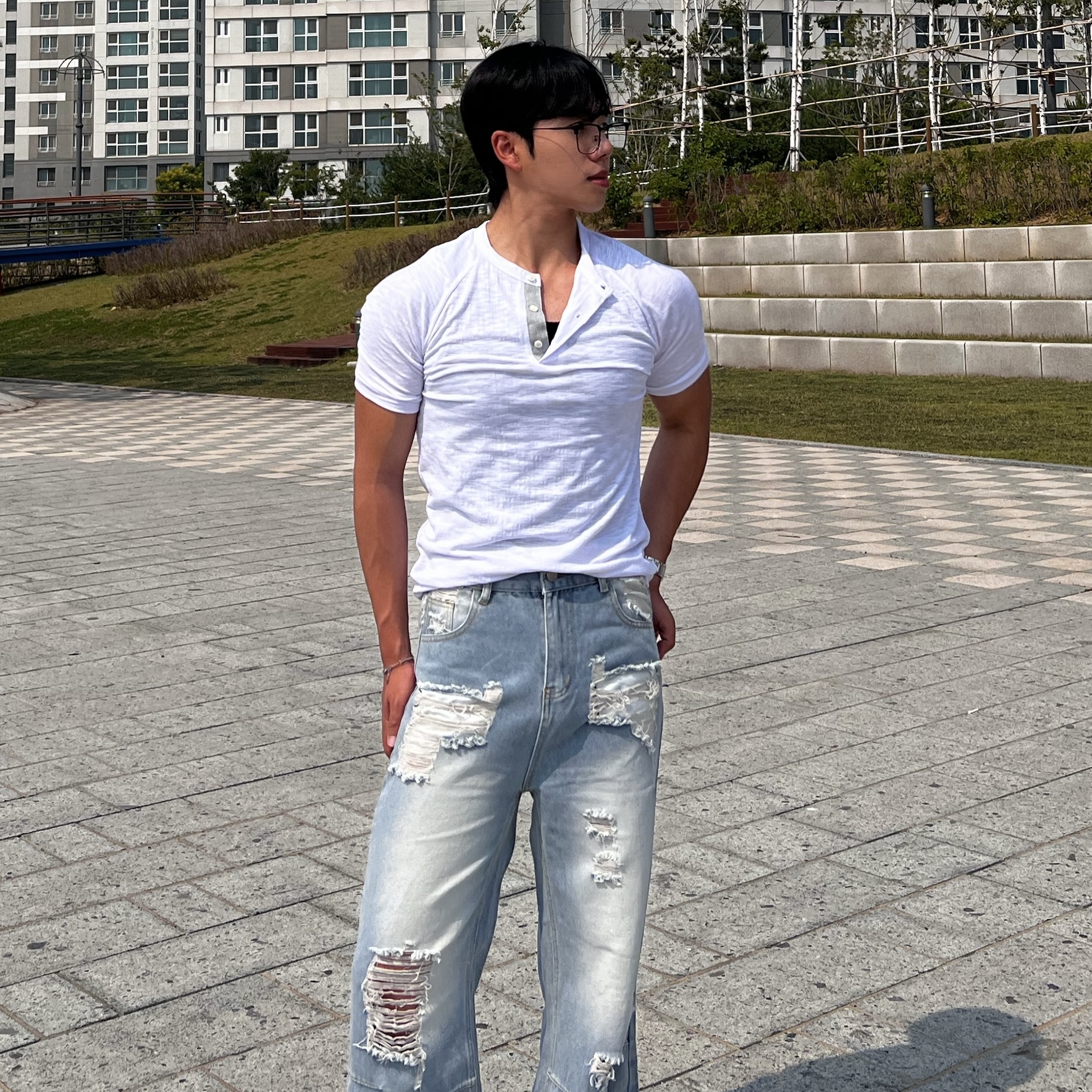 렉브 슬라브 투톤 헨리넥 머슬 반팔 (3color)