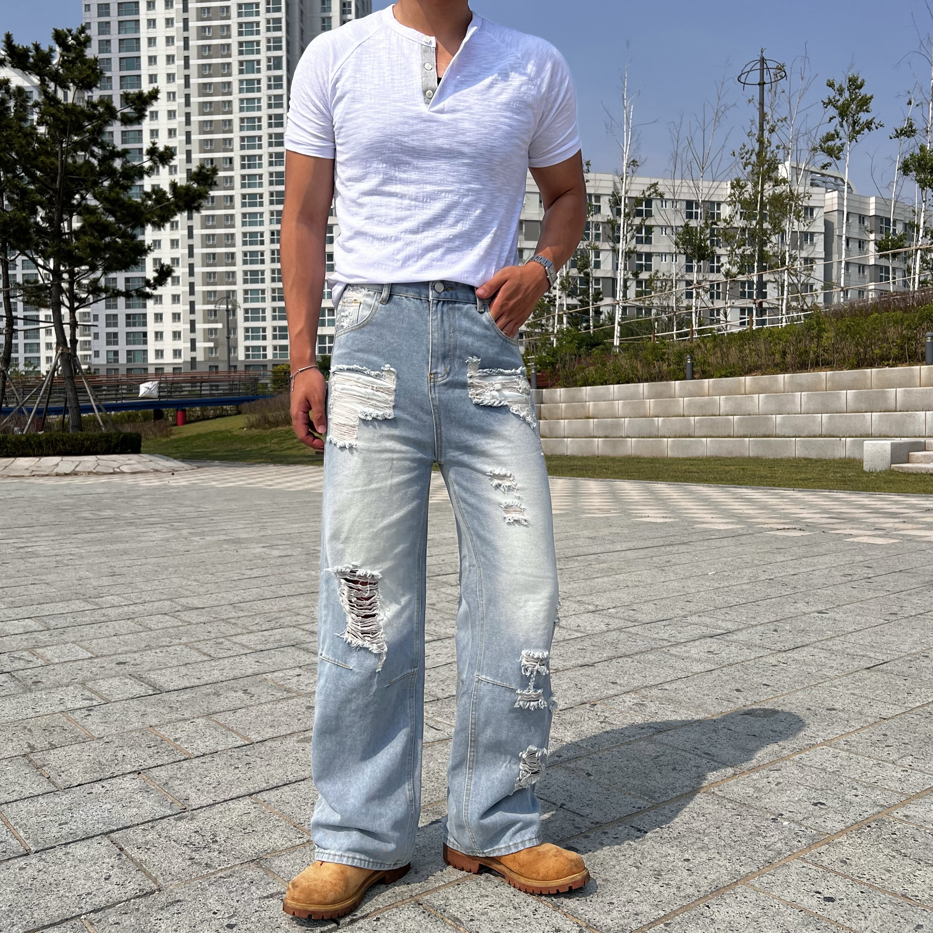 렉브 슬라브 투톤 헨리넥 머슬 반팔 (3color)