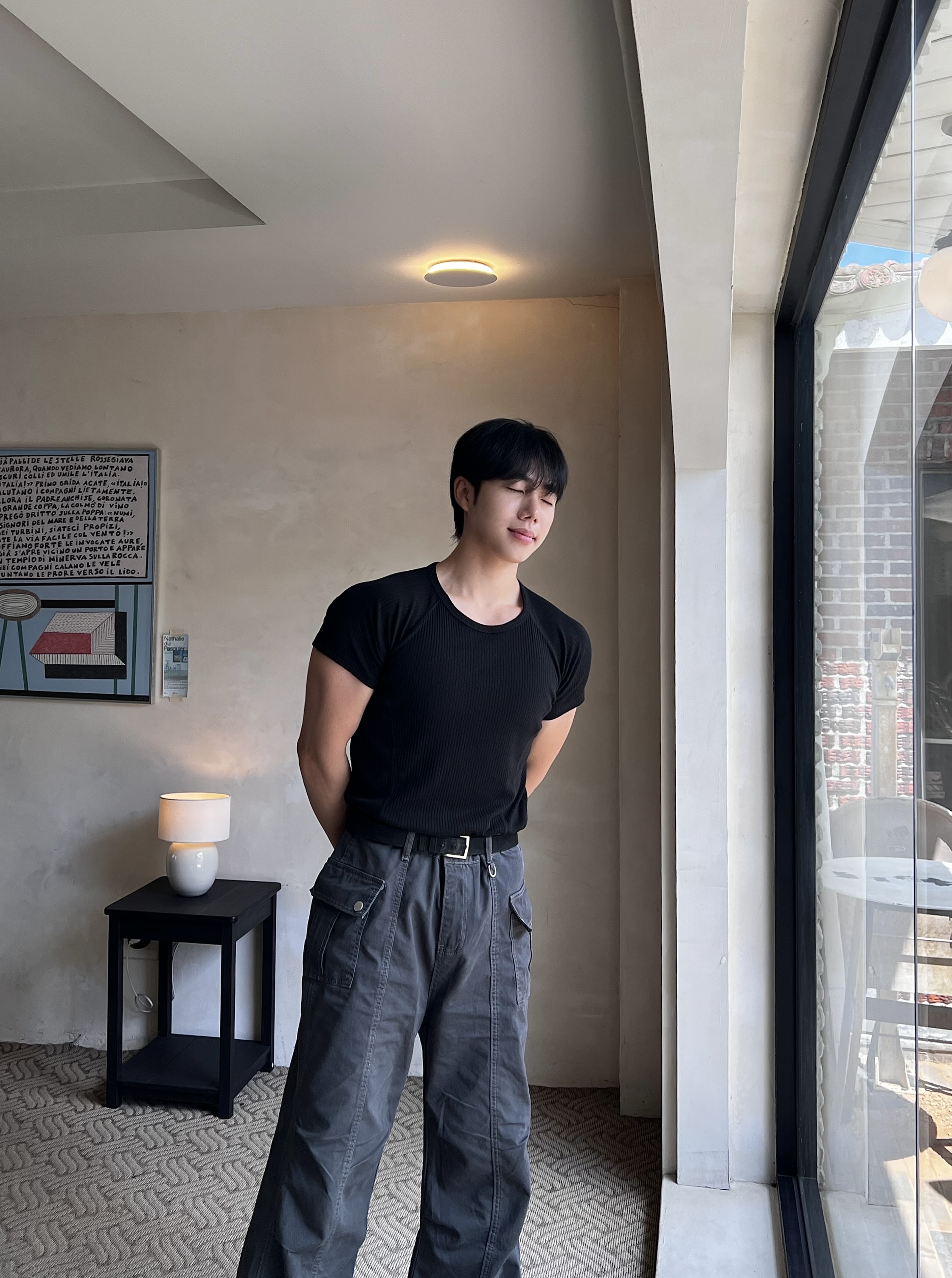 원 피그먼트 워싱 카고 절개 팬츠 (1color)