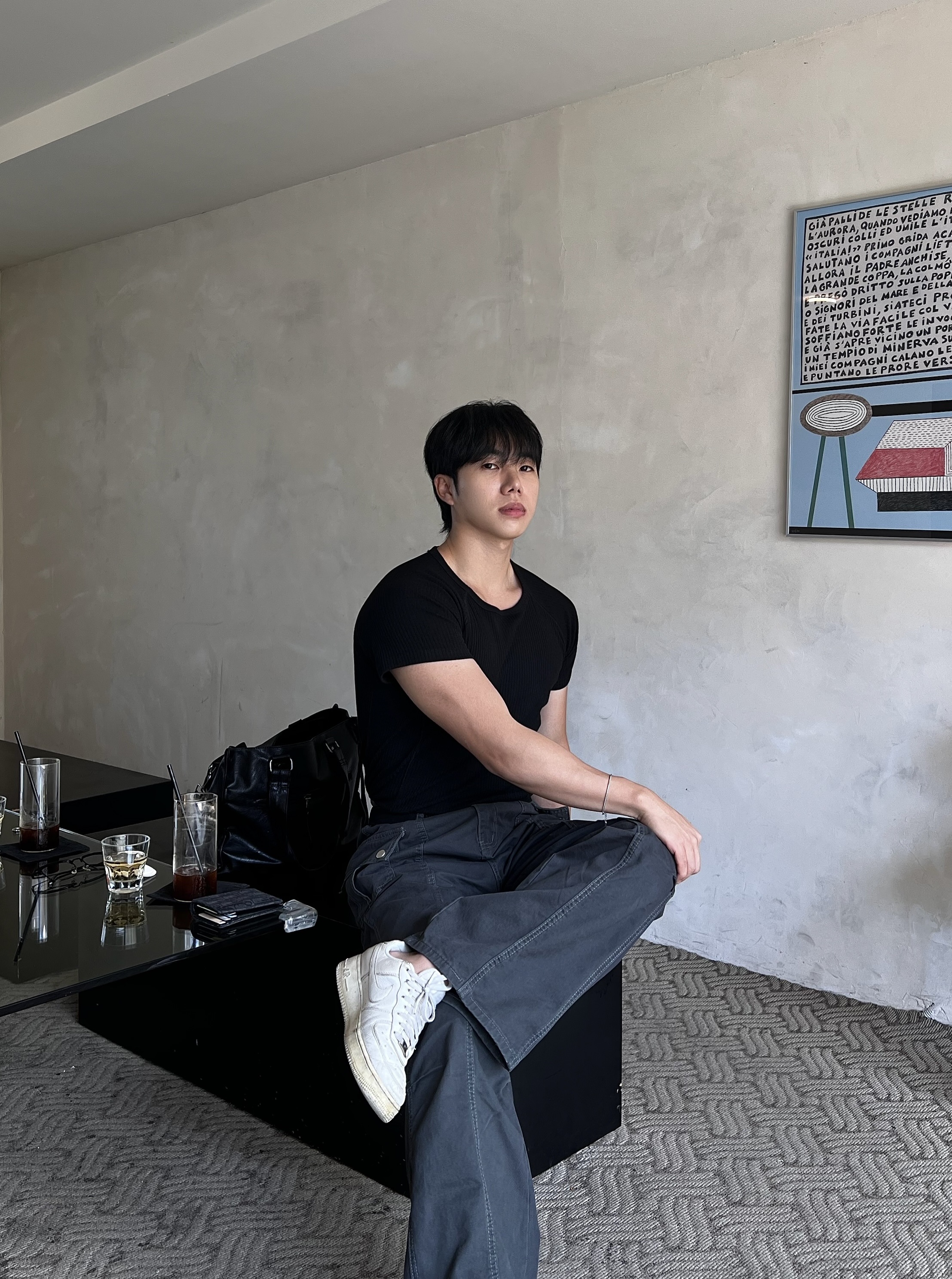 원 피그먼트 워싱 카고 절개 팬츠 (1color)