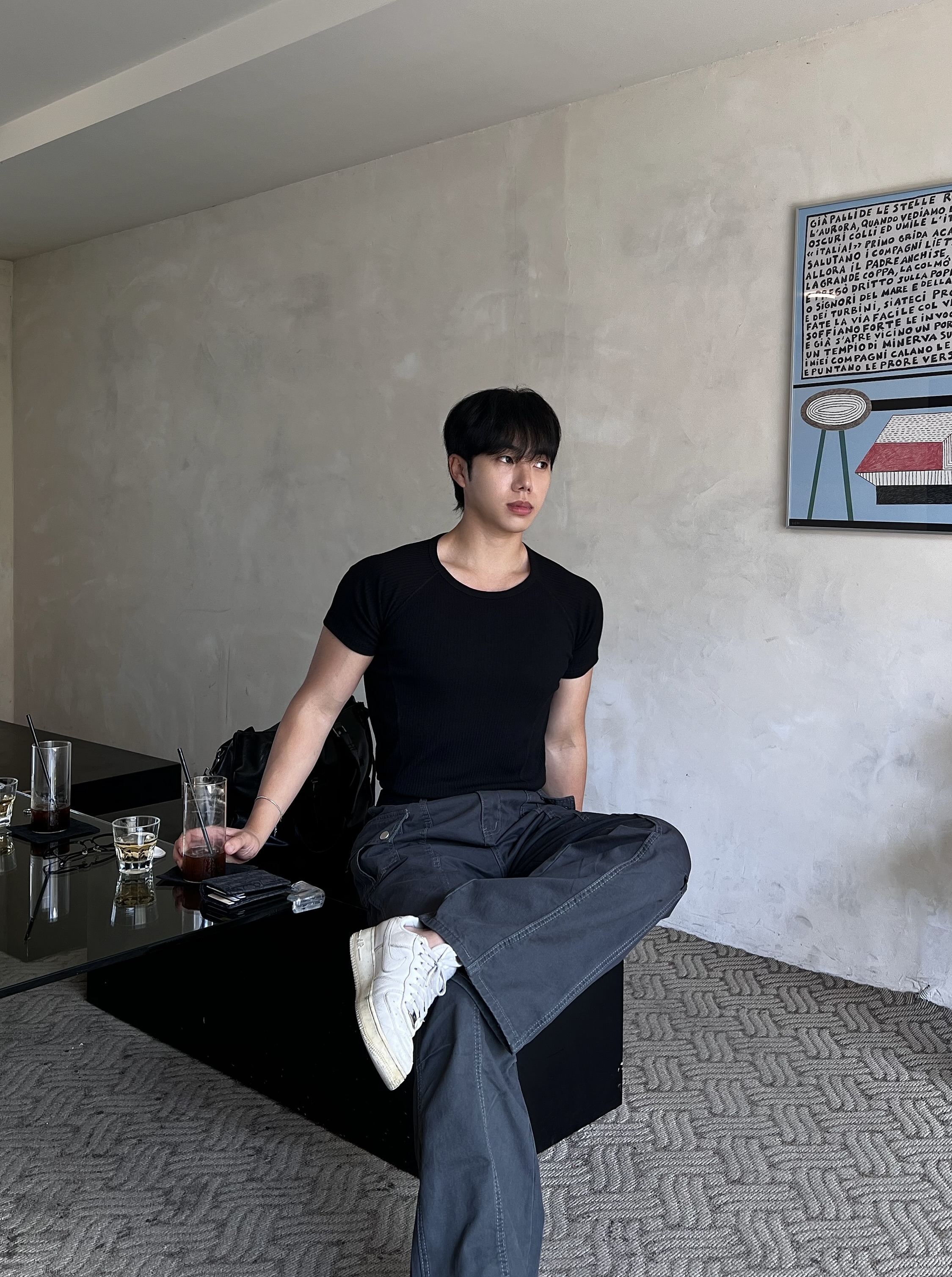 원 피그먼트 워싱 카고 절개 팬츠 (1color)