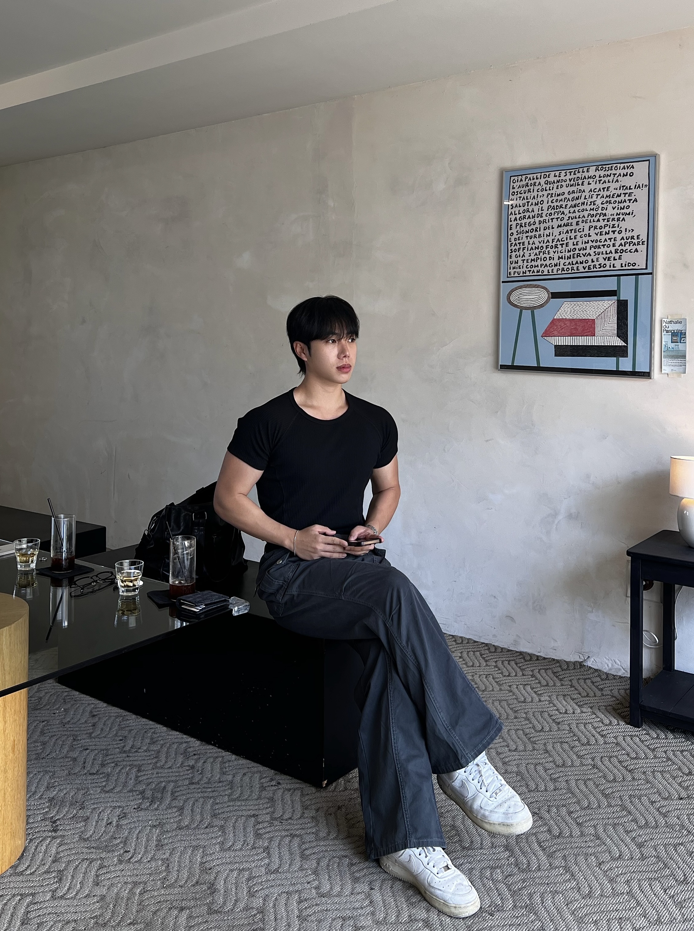 원 피그먼트 워싱 카고 절개 팬츠 (1color)