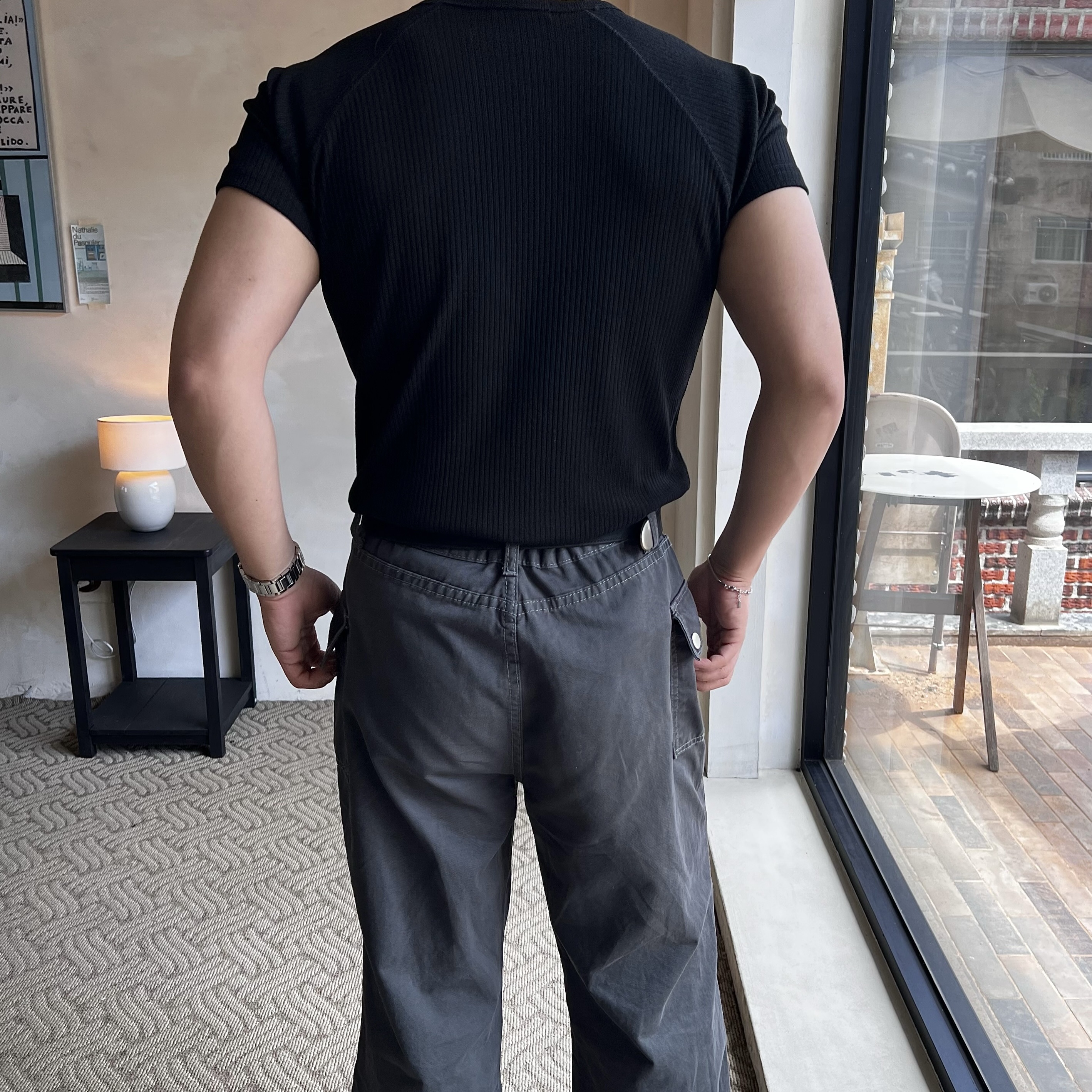 원 피그먼트 워싱 카고 절개 팬츠 (1color)
