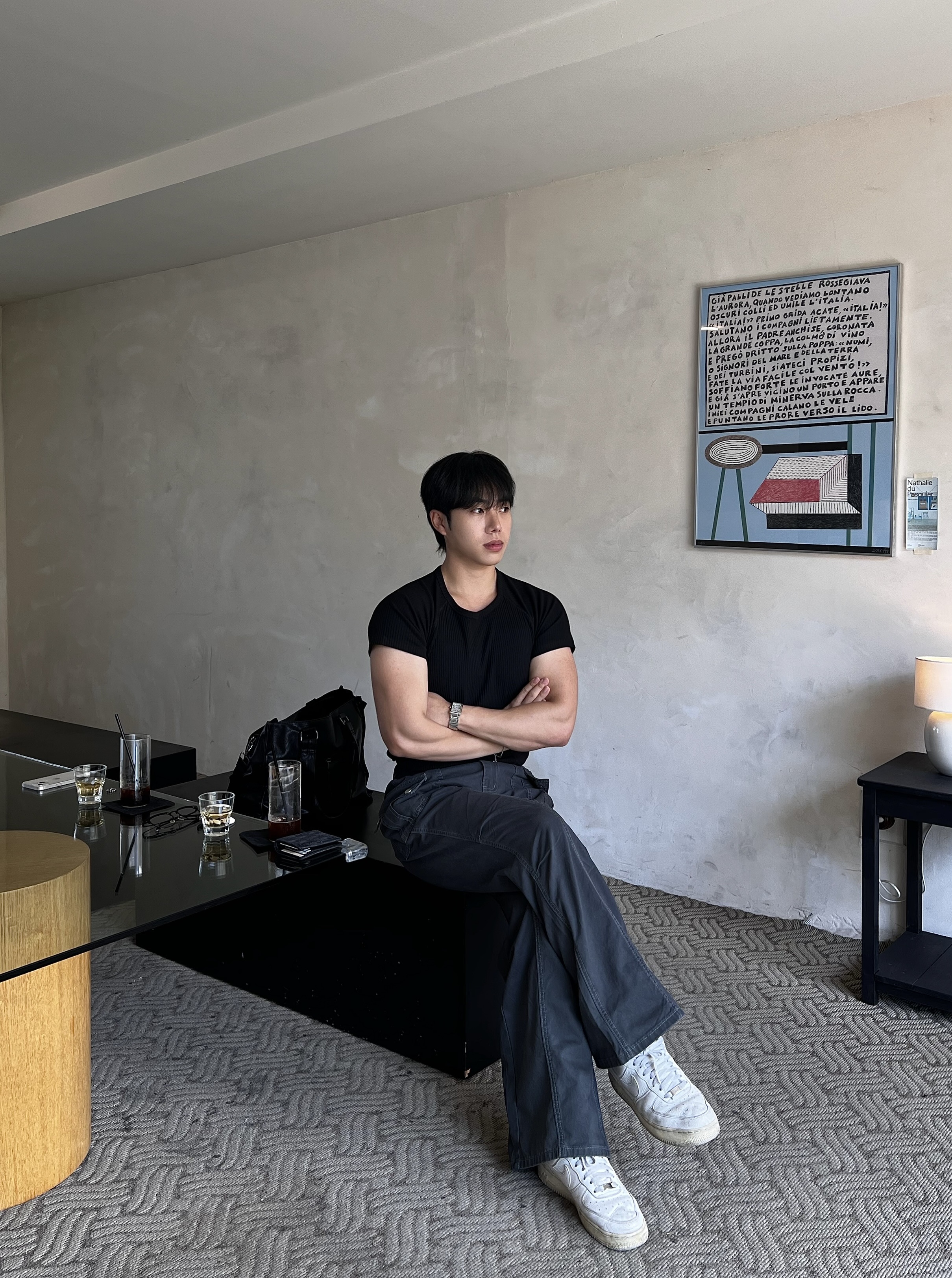 원 피그먼트 워싱 카고 절개 팬츠 (1color)