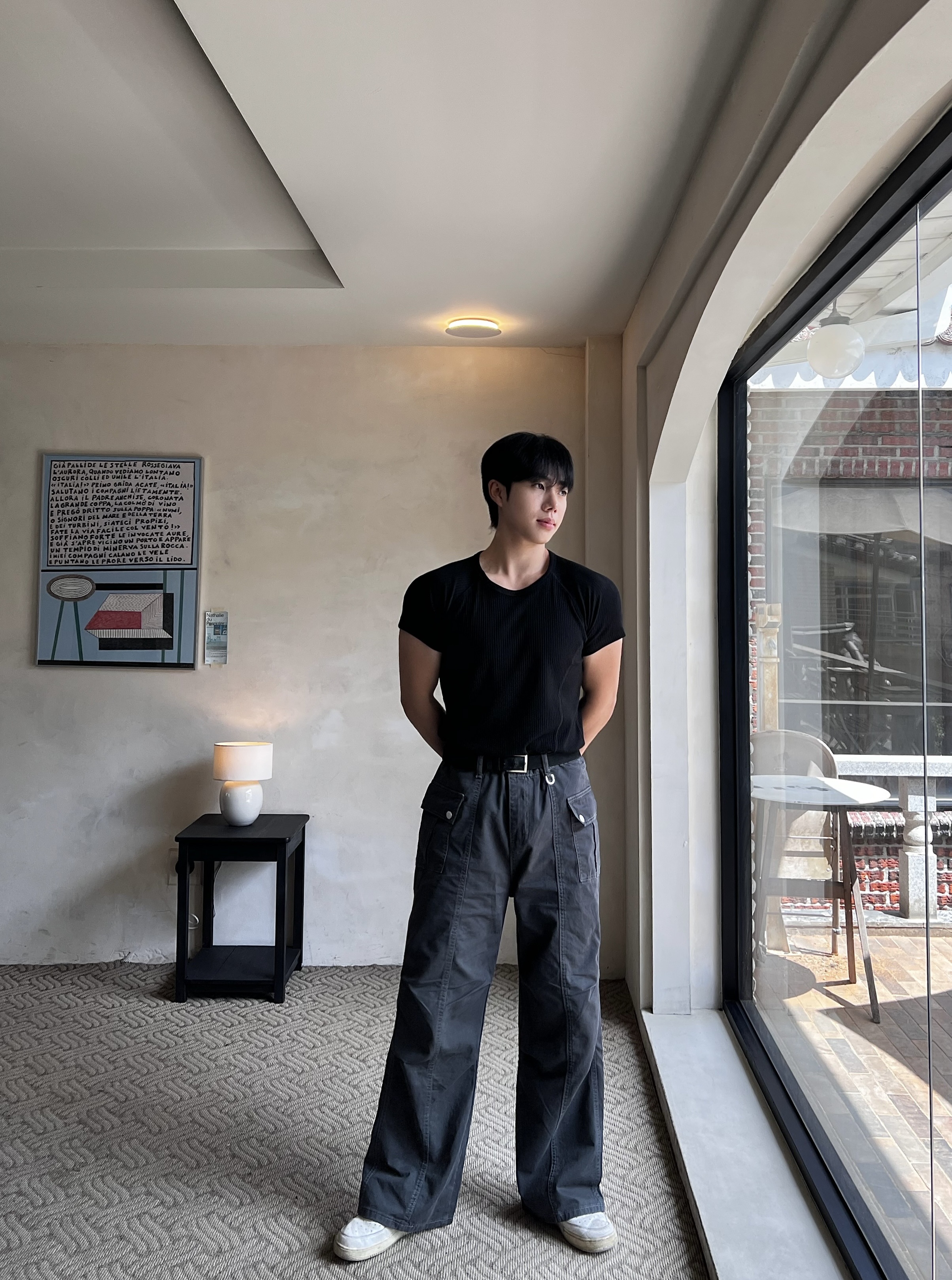 원 피그먼트 워싱 카고 절개 팬츠 (1color)