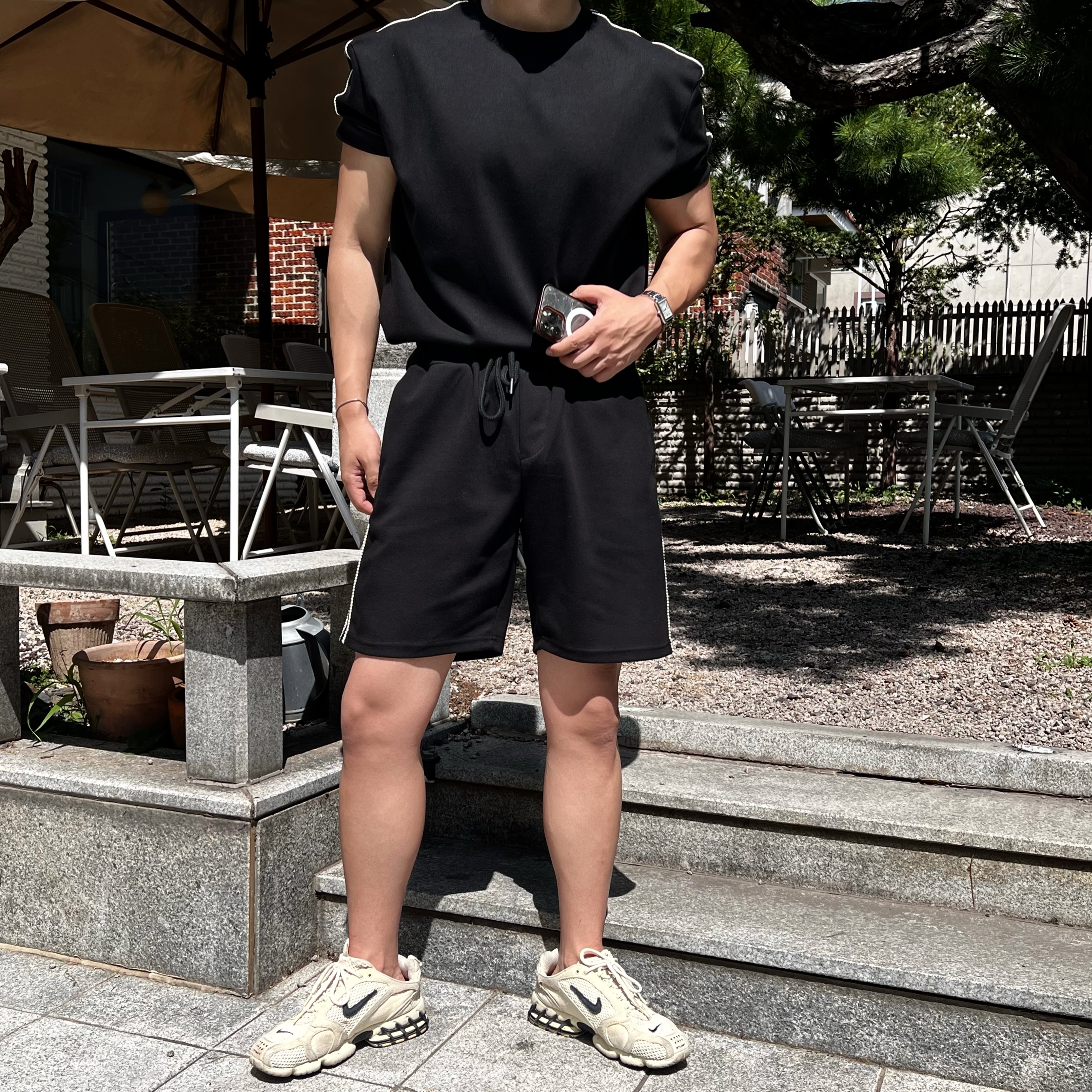 도블 로엔 트랙 라인 반팔 반바지 세트 (3color)