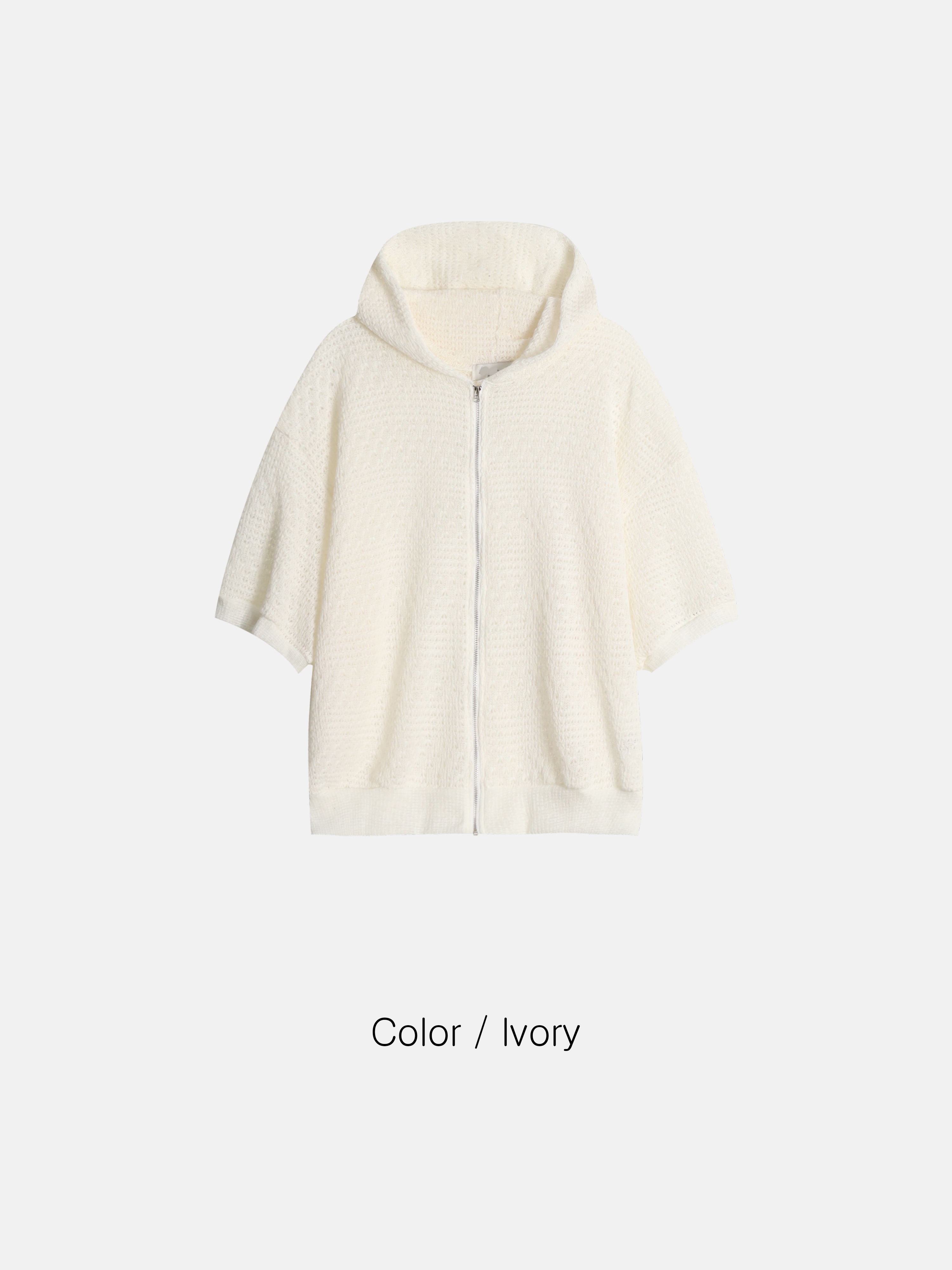 데트 크로쉐 펀칭 크롭 반팔 후드집업 (4color)