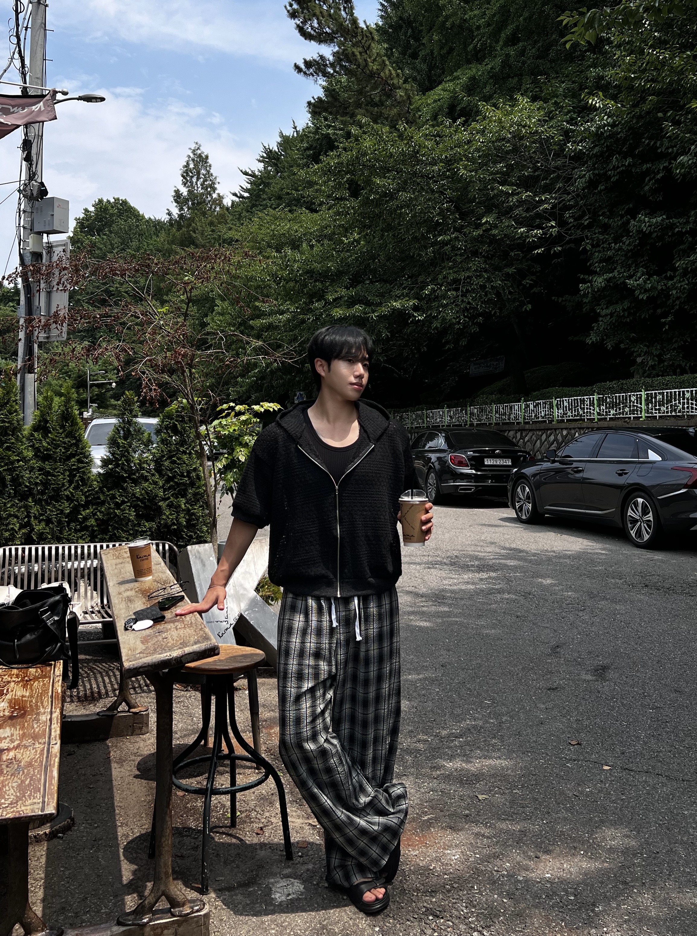 데트 크로쉐 펀칭 크롭 반팔 후드집업 (4color)