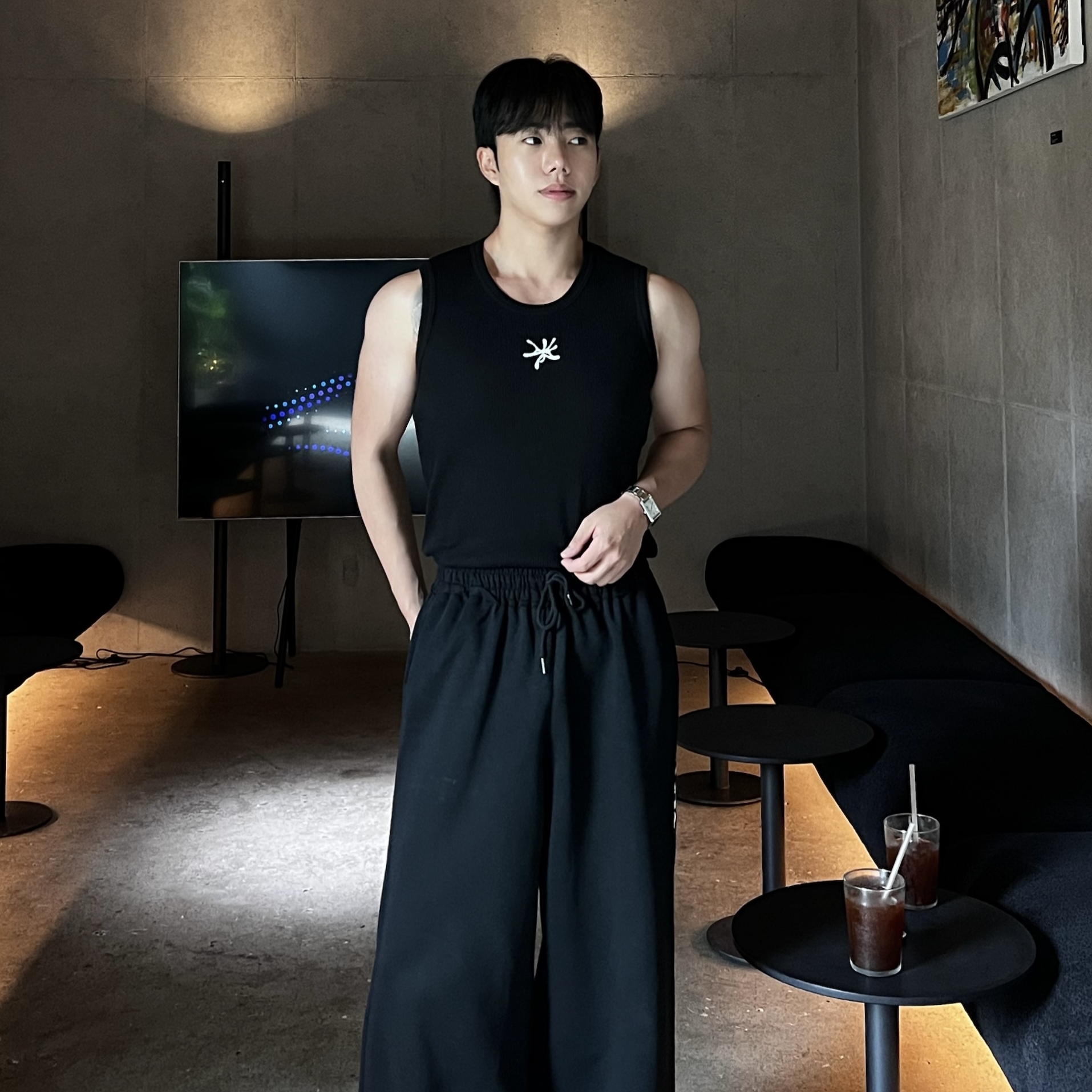 메르 엠블럼 프린팅 골지 나시 (2color)