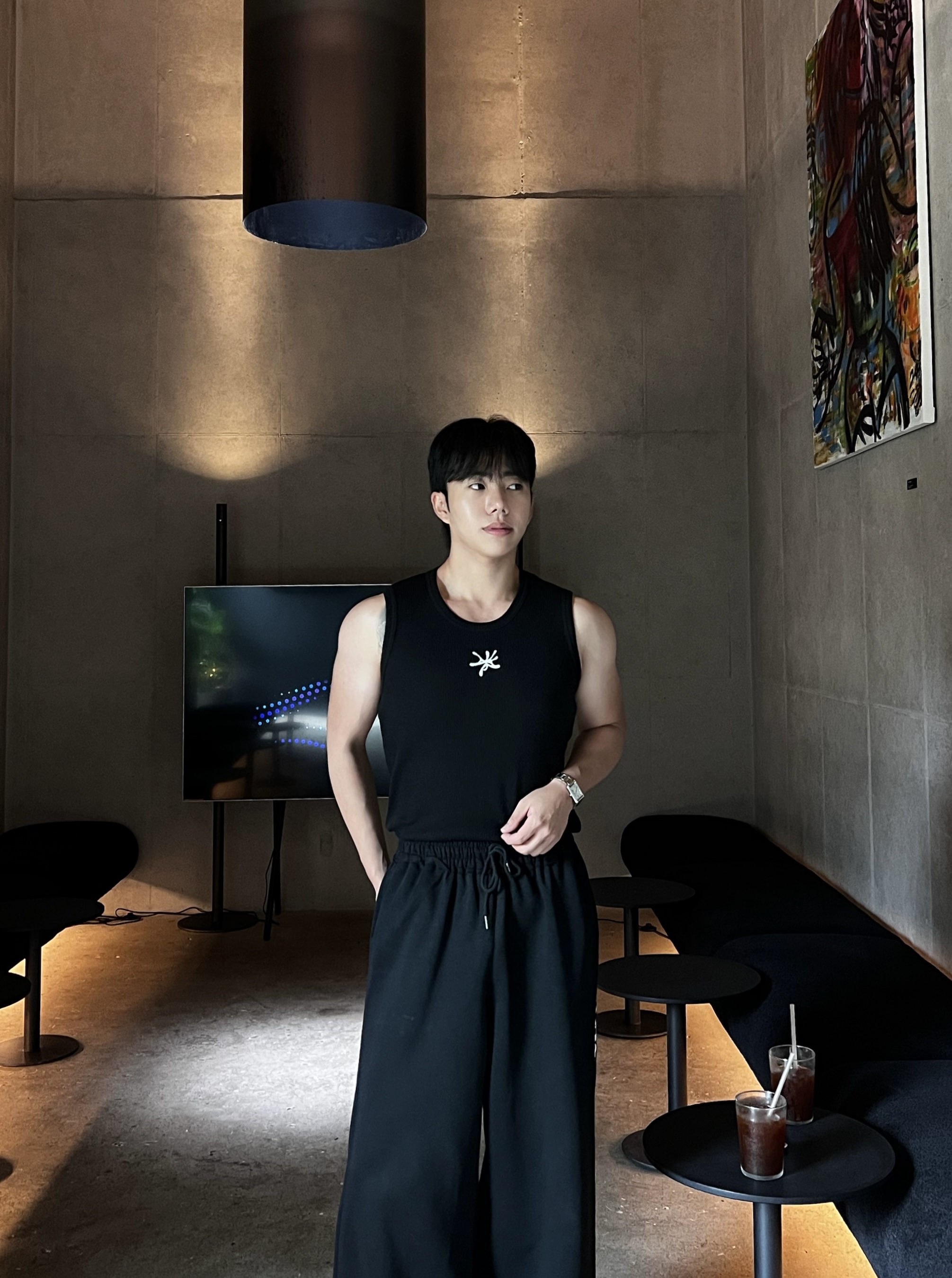 메르 엠블럼 프린팅 골지 나시 (2color)