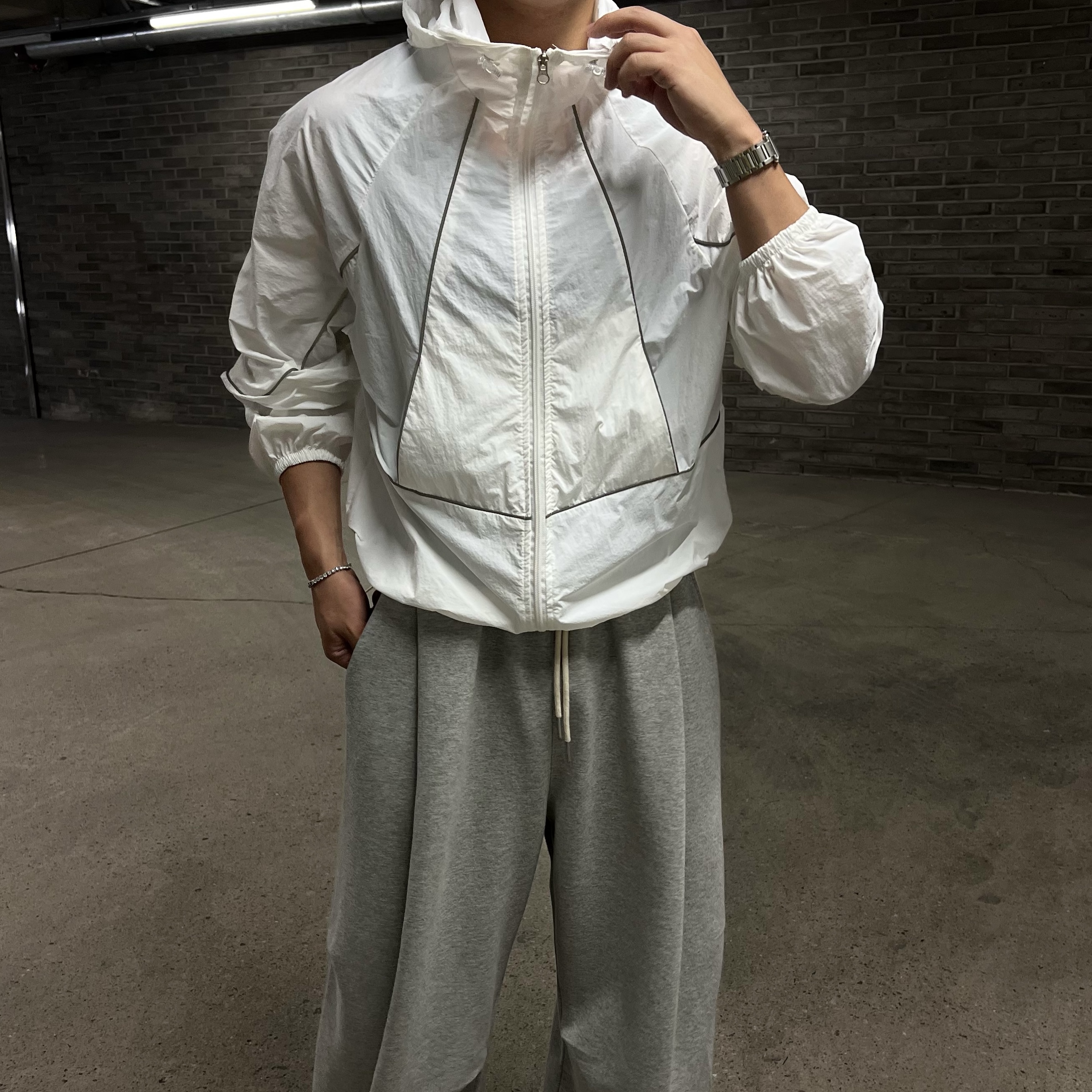 원 파이핑 라인 윈드 후드 바람막이 (1color)