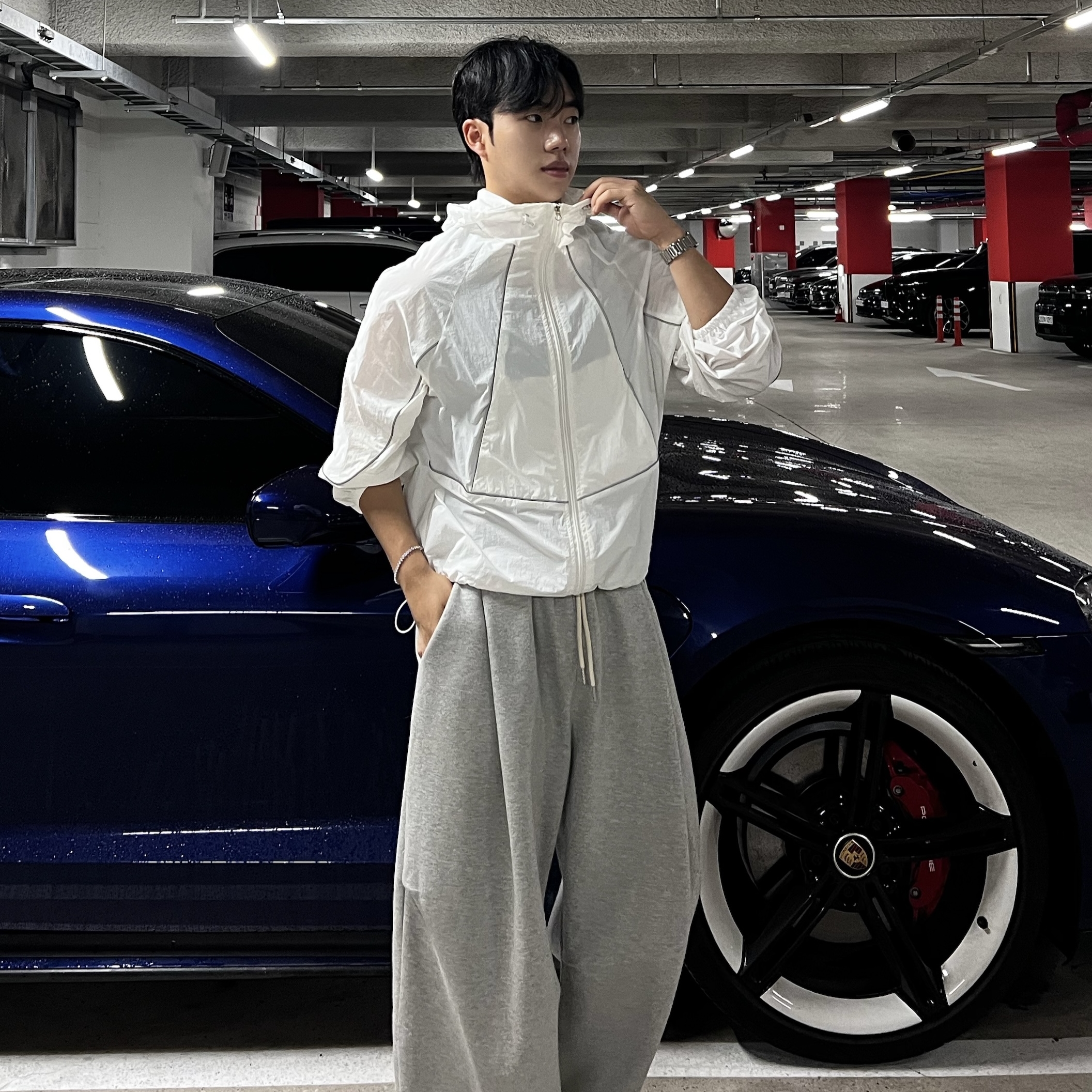 원 파이핑 라인 윈드 후드 바람막이 (1color)
