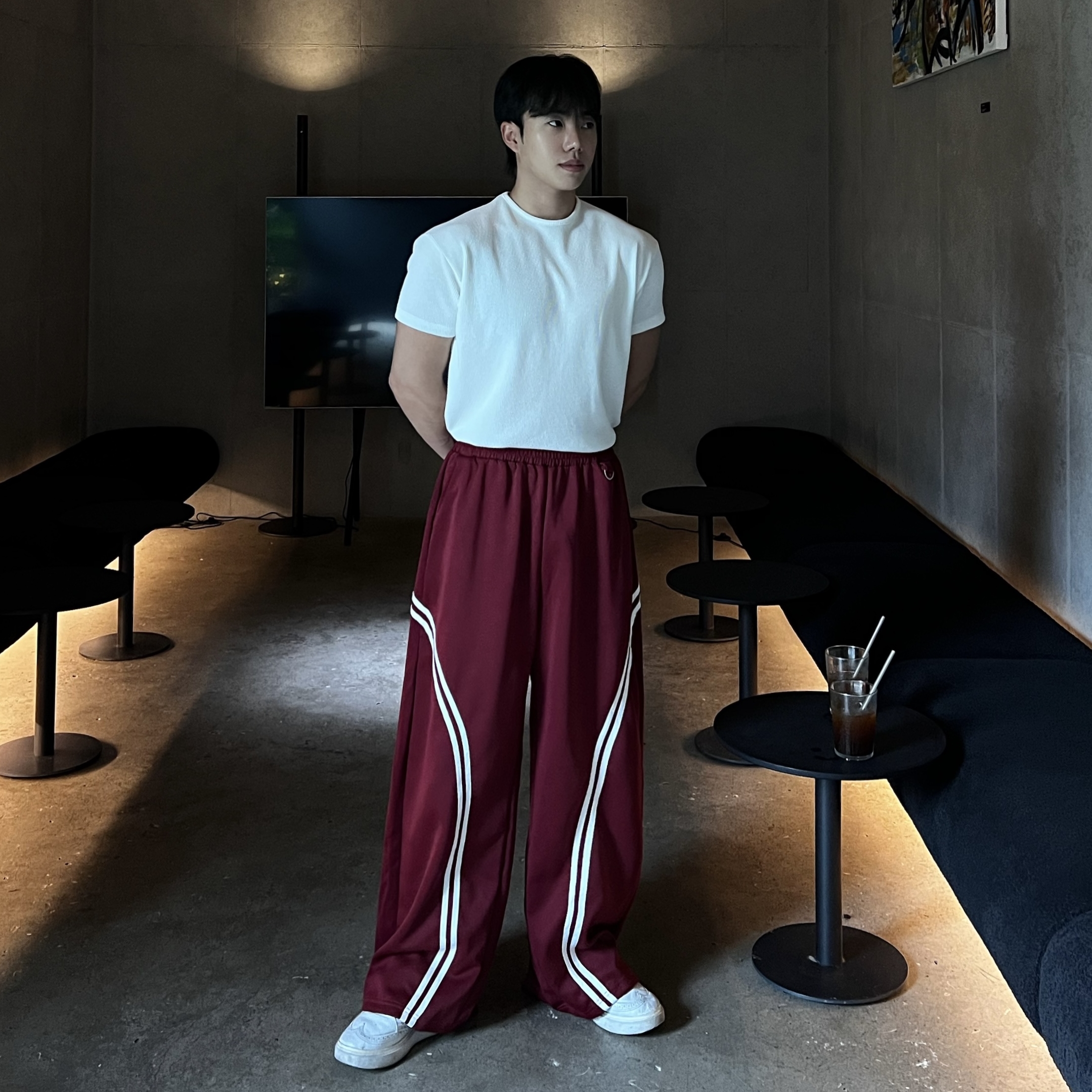 원 투트랙 커브드 키링 벌룬 밴딩 팬츠 (1color)