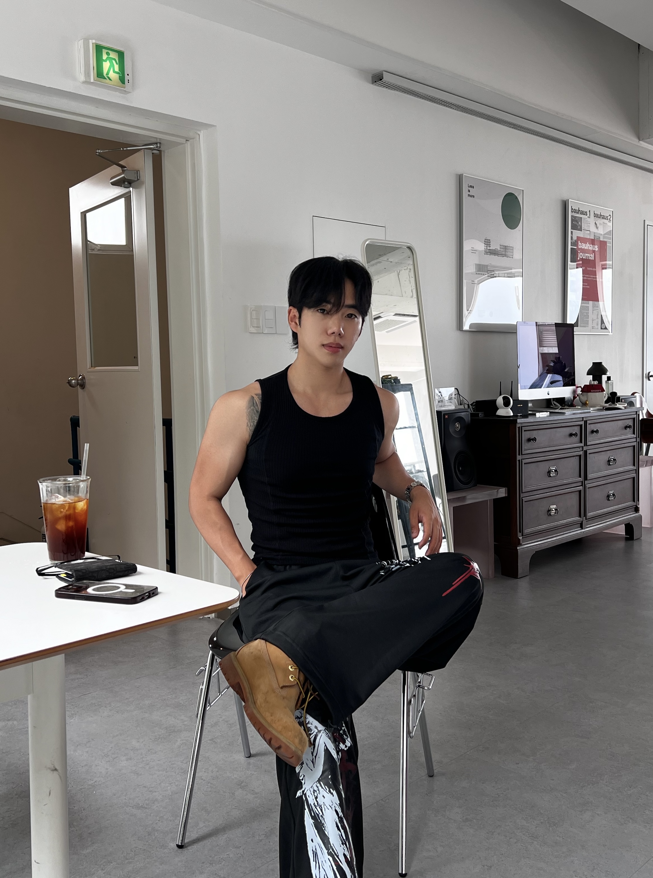 원 레드 다크엔젤 십자가 프린팅 스트링 팬츠 (1color)