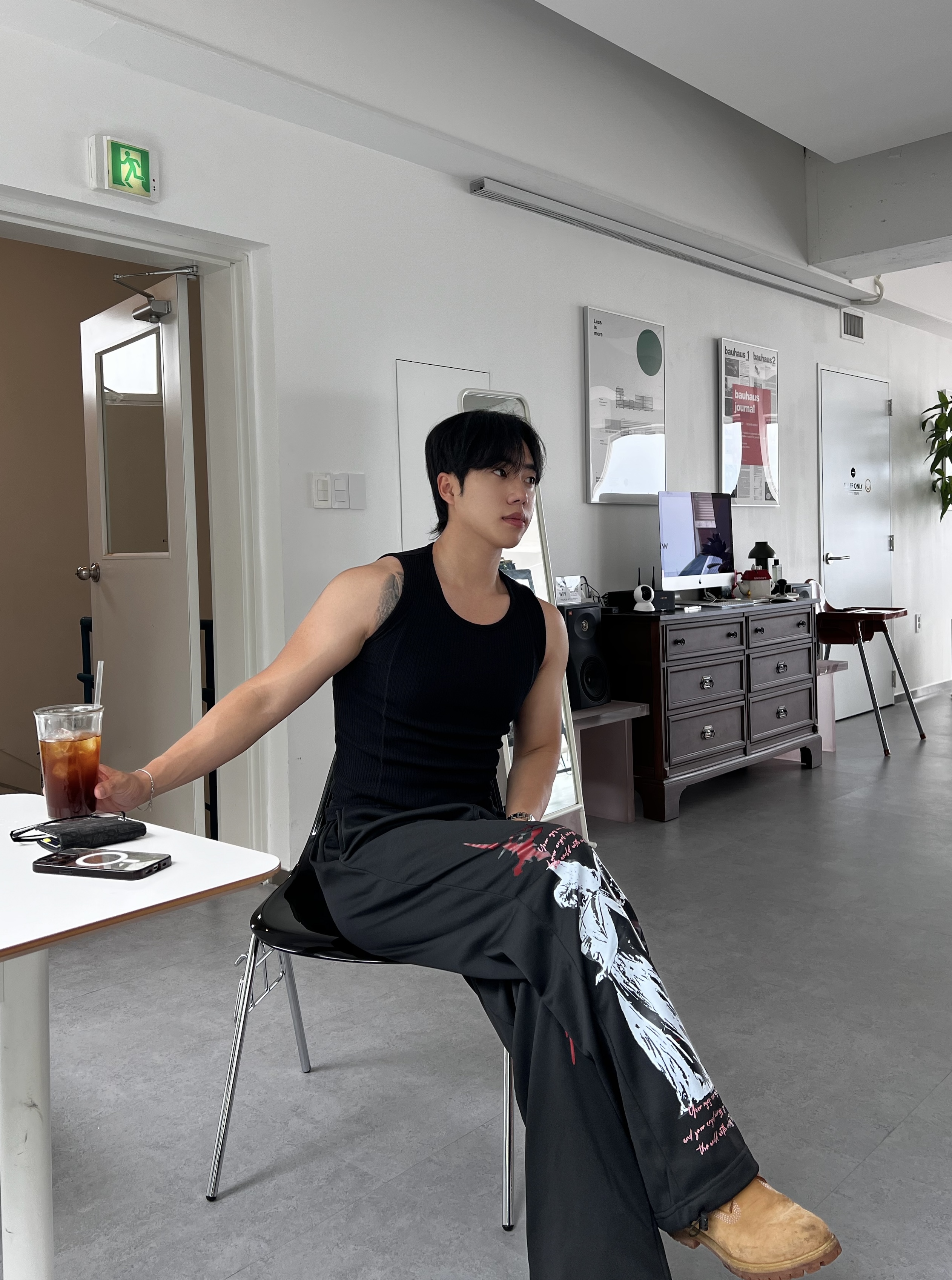 원 레드 다크엔젤 십자가 프린팅 스트링 팬츠 (1color)