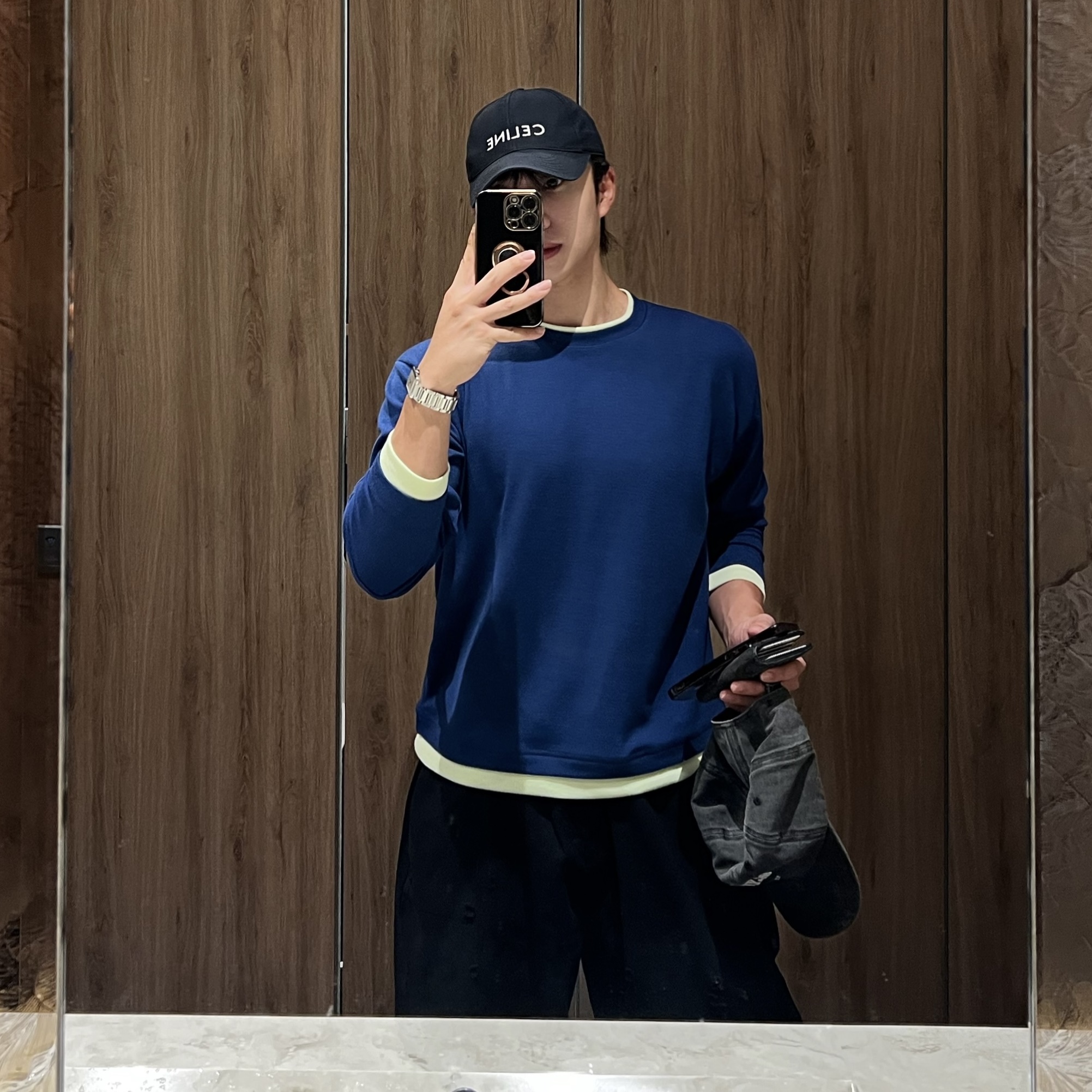 혹드 듀얼 레이어드 배색 크롭 긴팔 (6color)