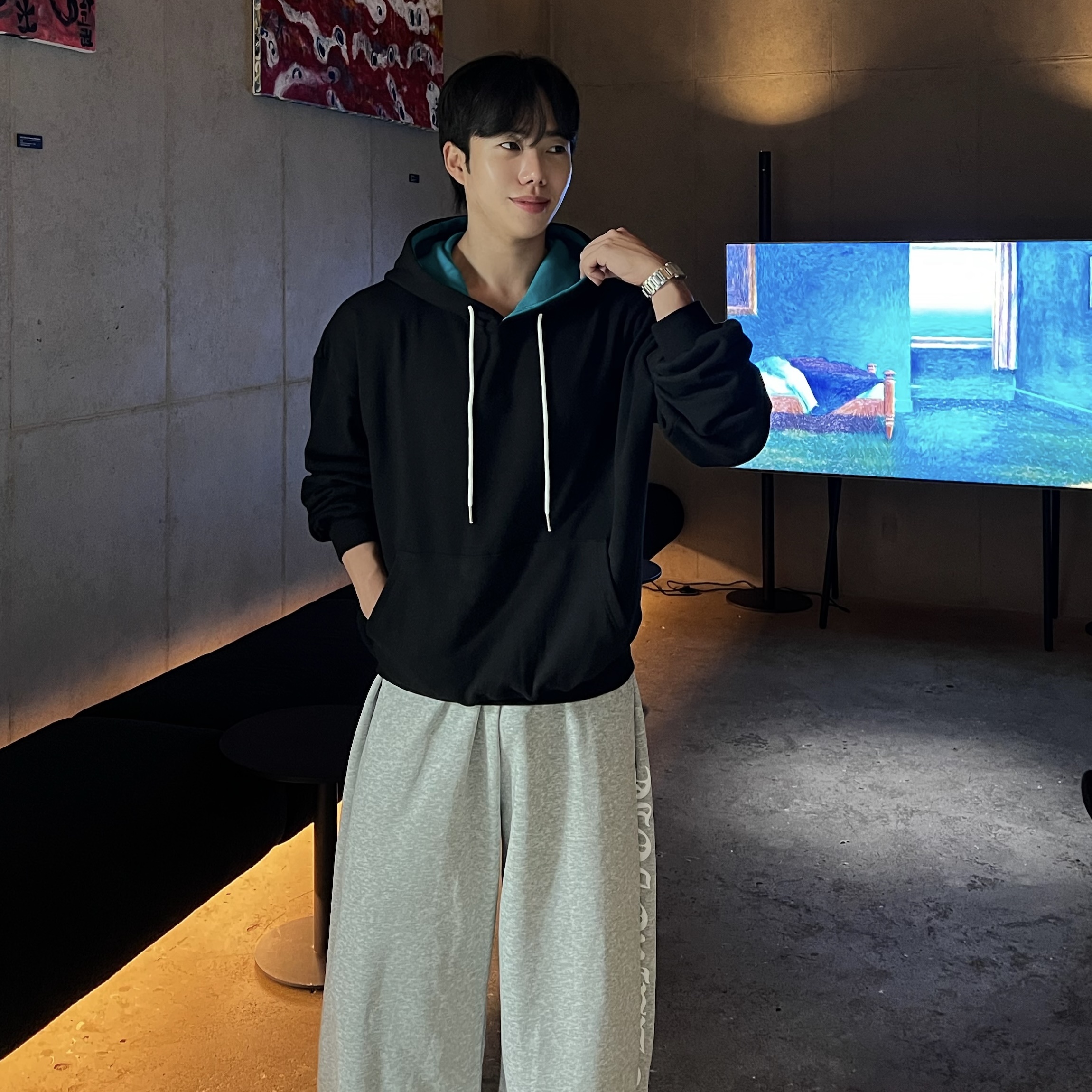 셉원 투톤 레이어드 배색 크롭 후드티 (5color)