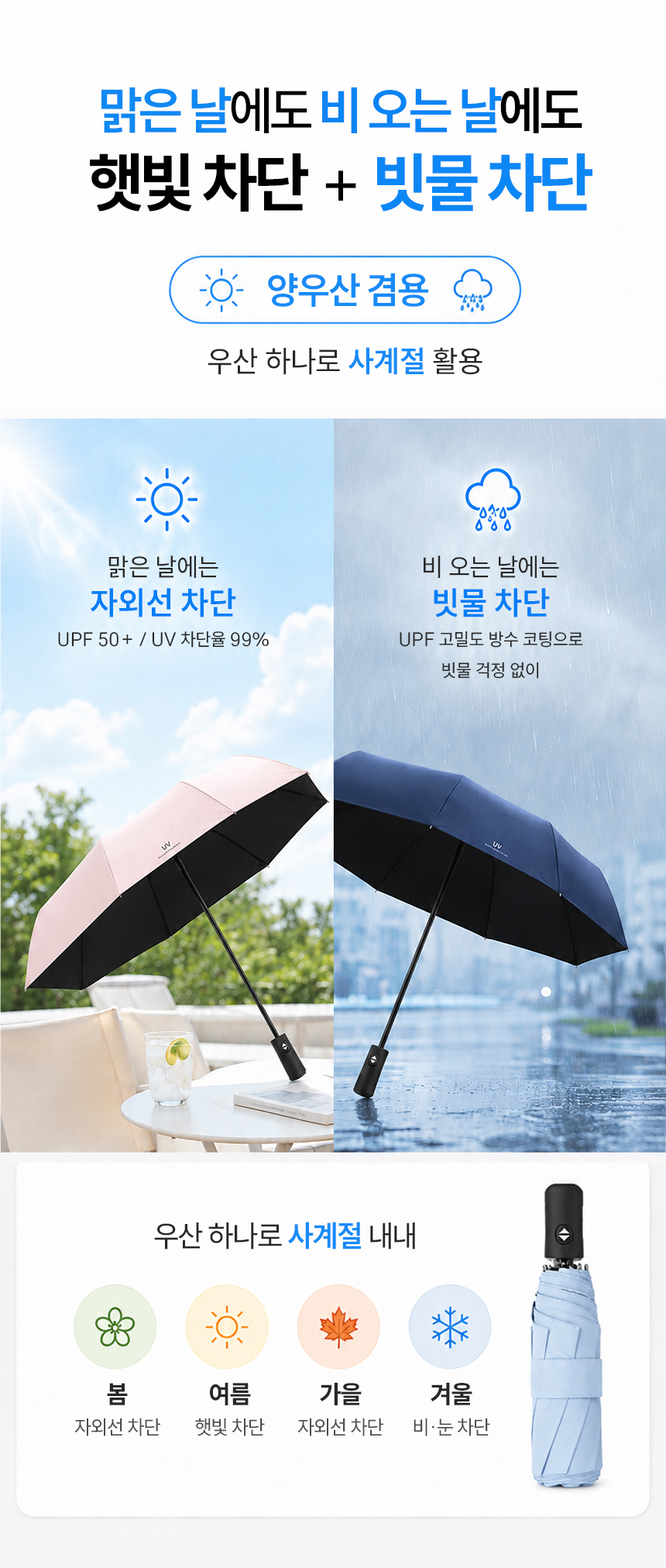 모던 자동 3단 우산 양산 우양산 양우산 uv자외선차단 상세 이미지 6