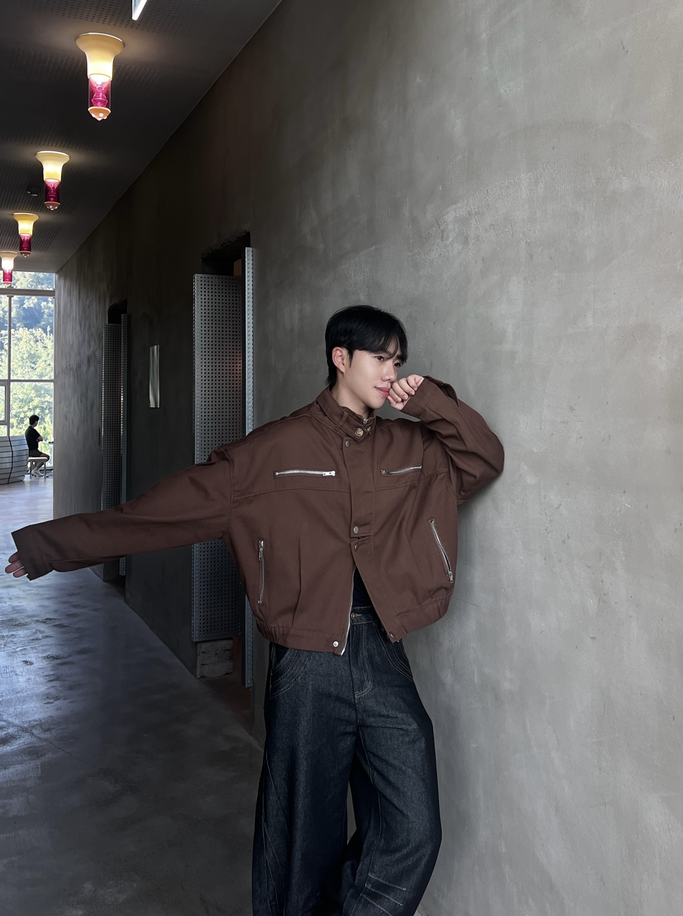 원 벨트 지퍼 포켓 바이커 크롭 스냅 자켓 (1color)