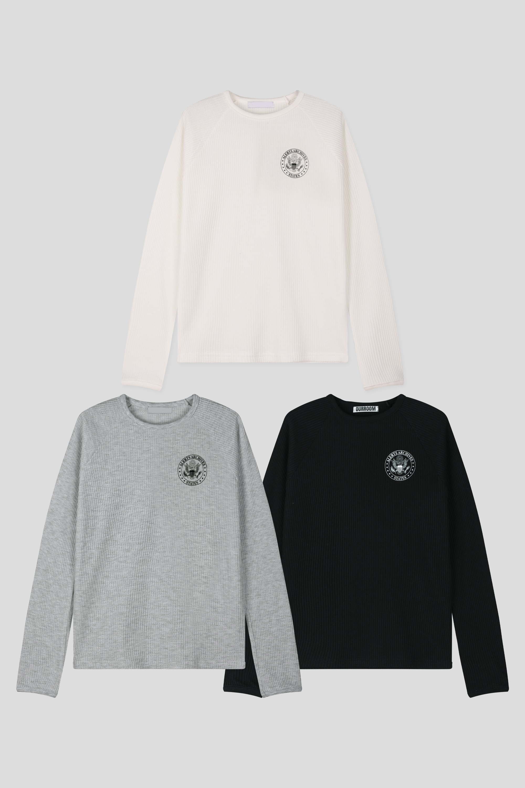 아르 백그래픽 엠블럼 와플 긴팔 3color