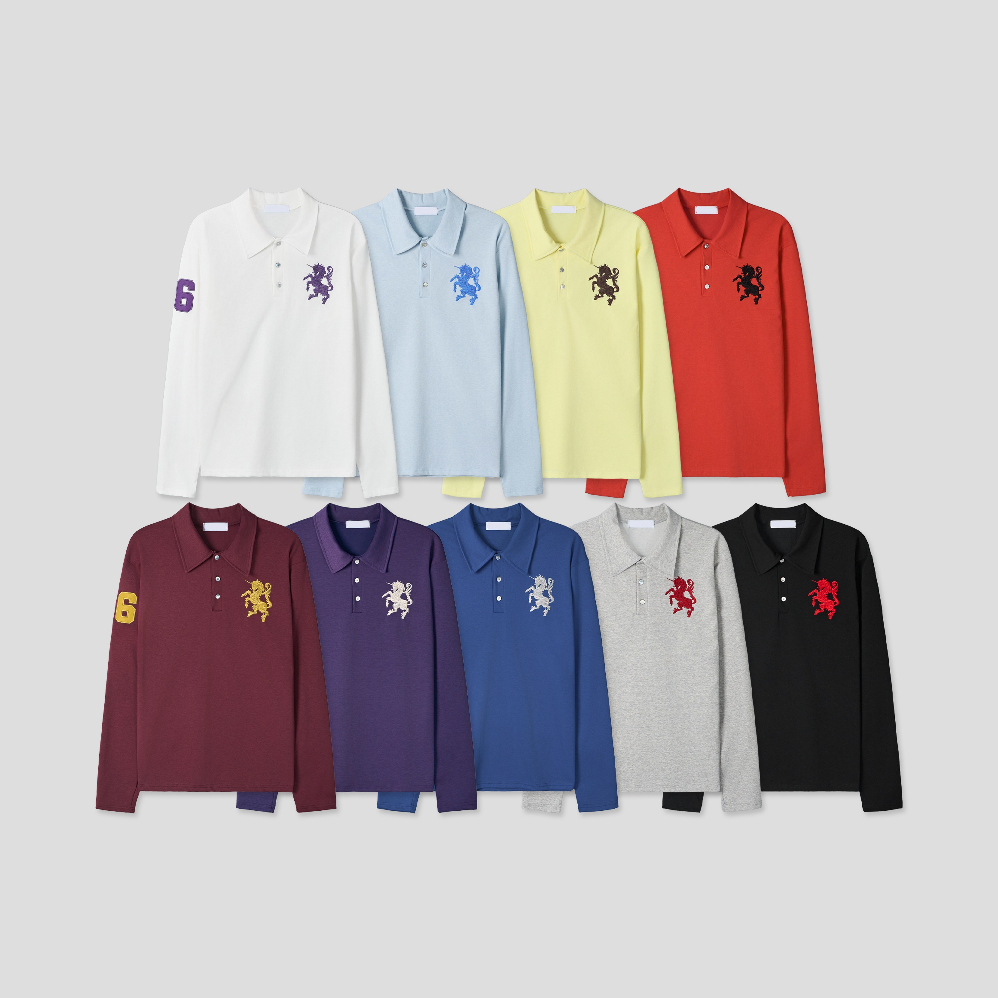 패르 넘버 홀스 카라 헨리넥 긴팔 (9color)
