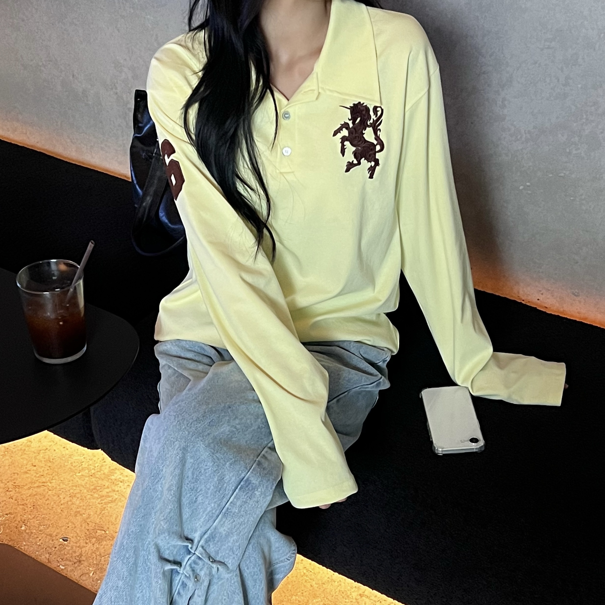 패르 넘버 홀스 카라 헨리넥 긴팔 (9color)