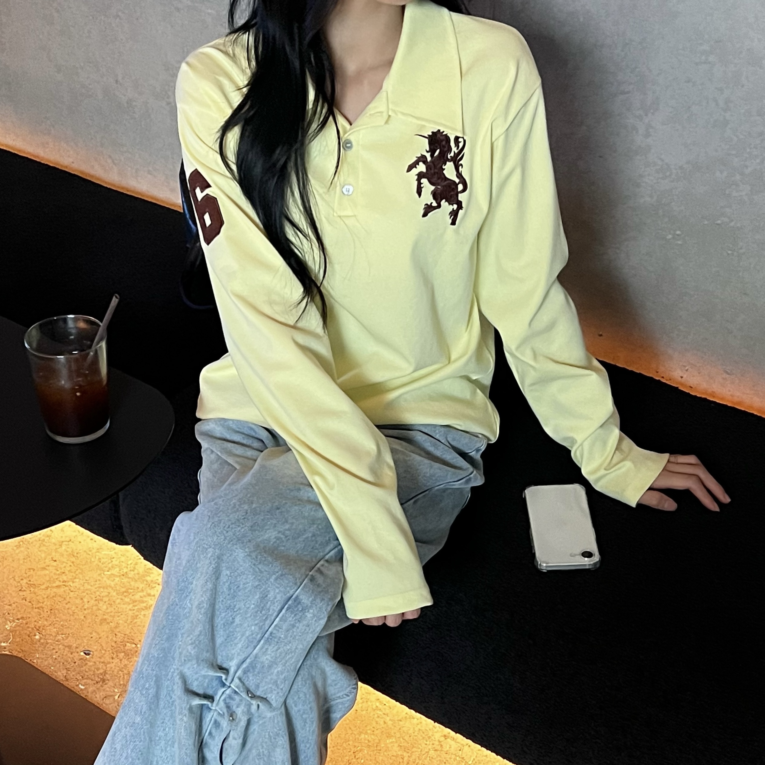 패르 넘버 홀스 카라 헨리넥 긴팔 (9color)