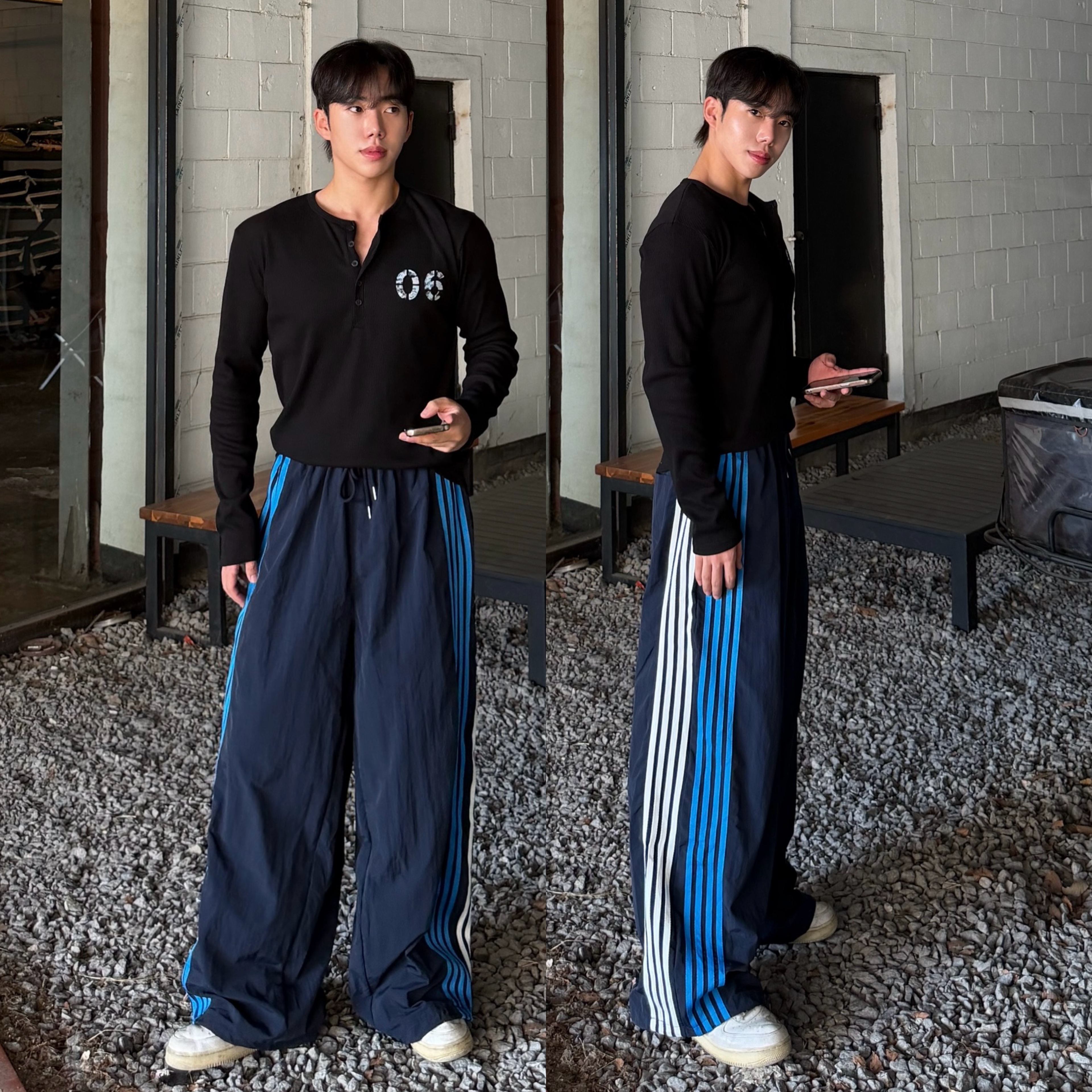 원 듀얼컬러 트랙 나일론 밴딩 스트링 팬츠 (1color)