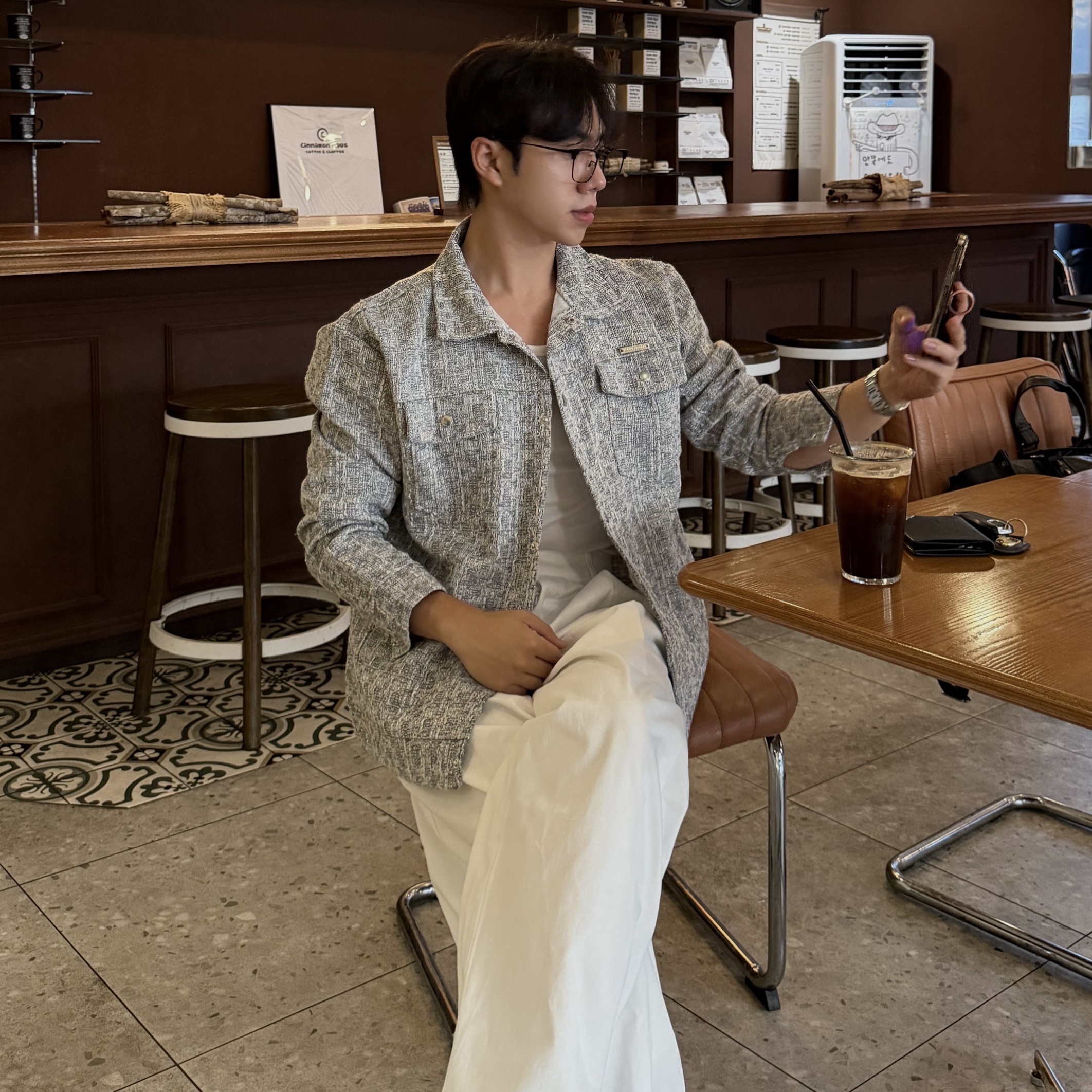 원 실버 스냅 포켓 트위드 자켓 (2color)