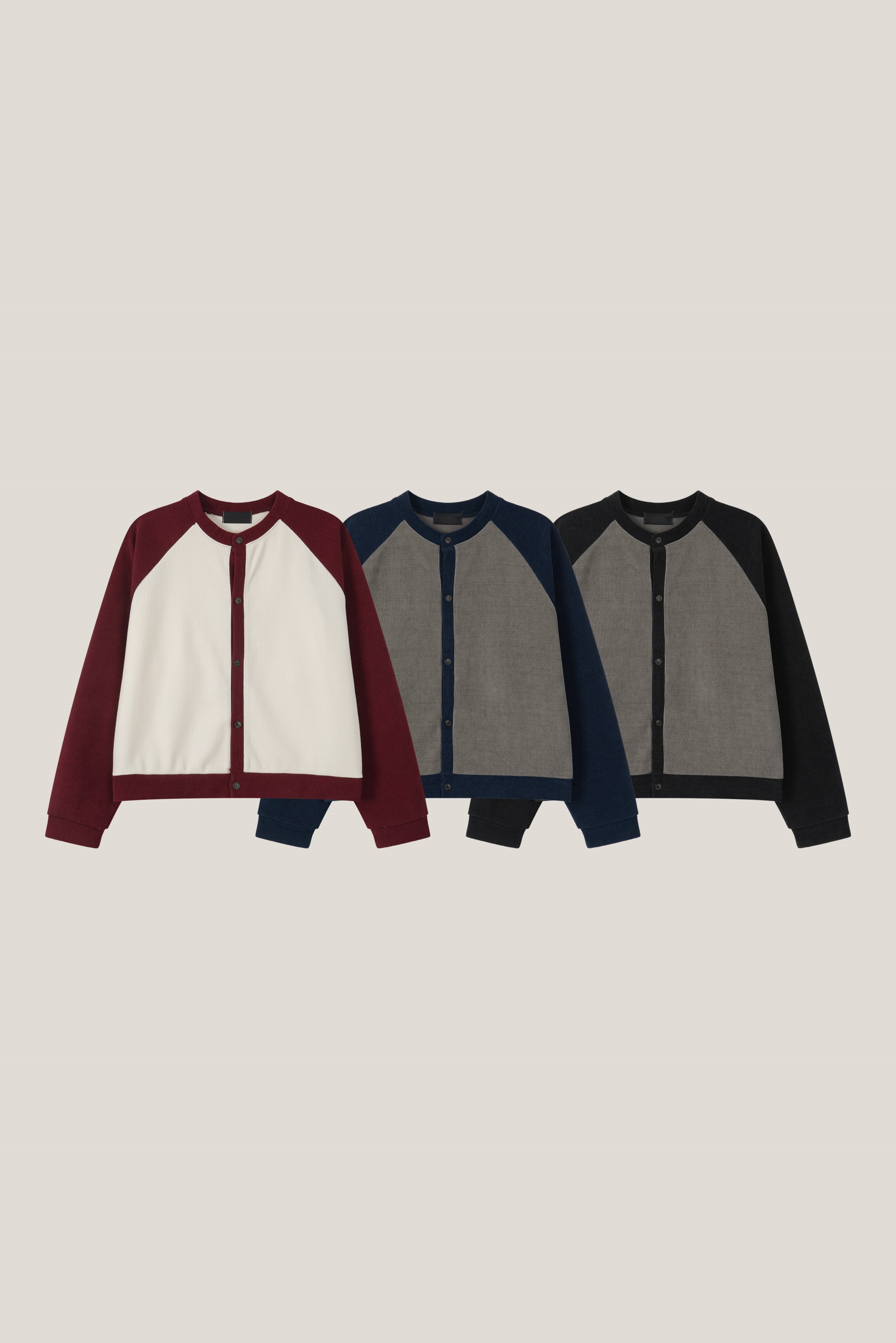 렉크 크롭 벨로아 배색 가디건 (3color)