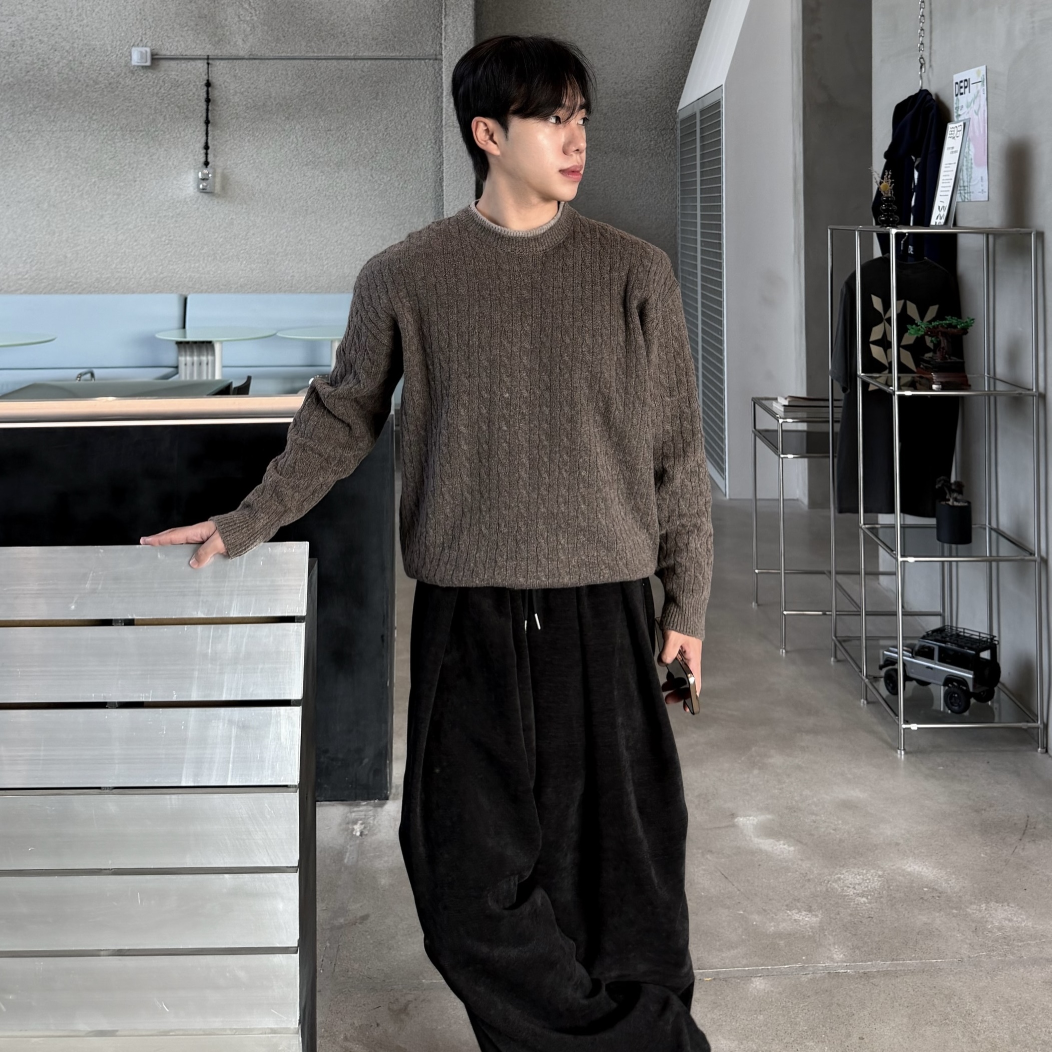 어블 라운드 배색 케이블 크롭 니트 (6color)