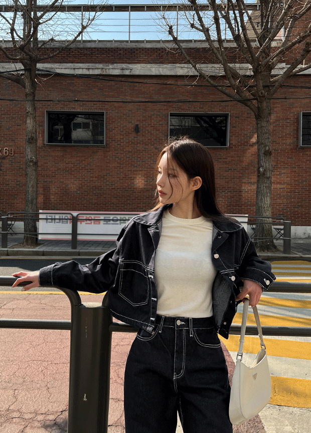 던 스티치 데님 자켓 에이블리