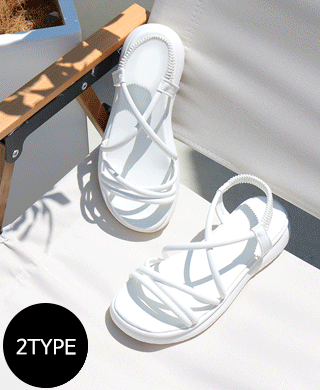 바닐라슈 레글런 2TYPE 초경량 크로스스트랩 백밴딩 탄력통굽 샌들(4cm) - 에이블리