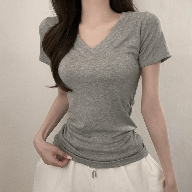 [팔뚝살소멸/데일리] 브이넥 반팔티 여름반팔 기본티 이너티 (3color) - 에이블리