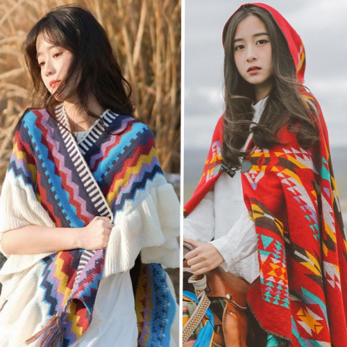 몽골판초 여행 어깨숄 망토 판쵸 에스닉 보헤미안 - 에이블리